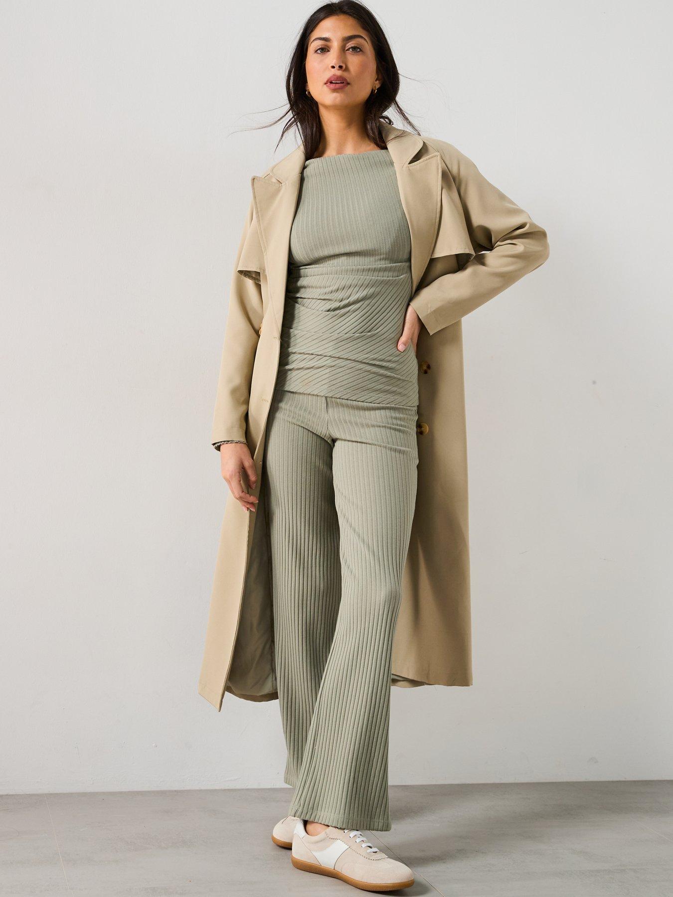  image of v-by-very-ribbed-wide-legnbsptrousers-greennbsp