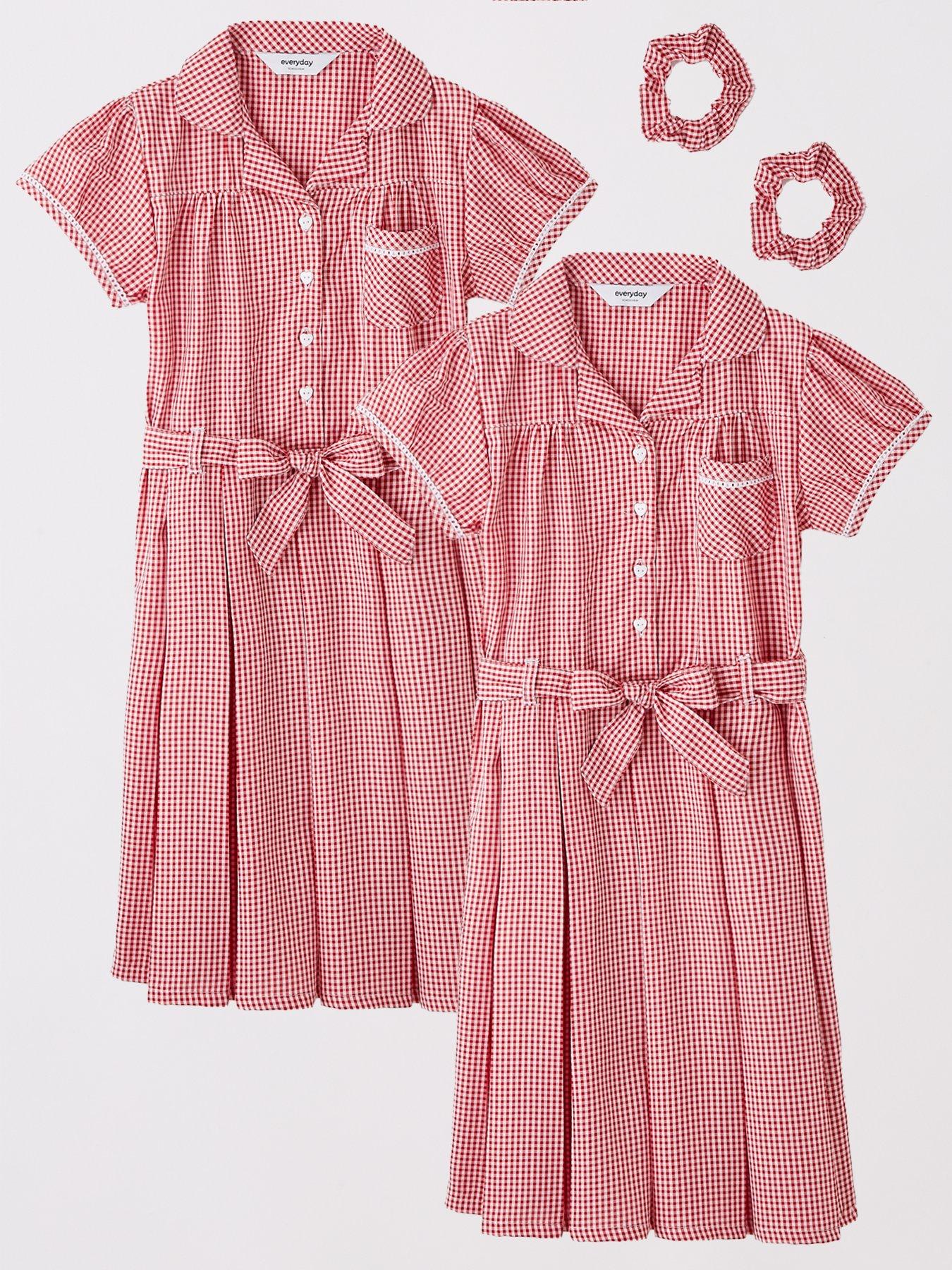 Everyday Girls 2 Pack Gingham Water-Repellent School Summer Dress - Red