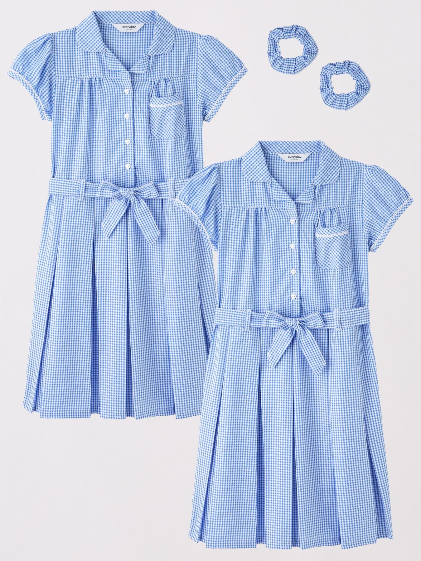 everyday-girls-2-pack-water-repellent-school-summer-gingham-dress-blue