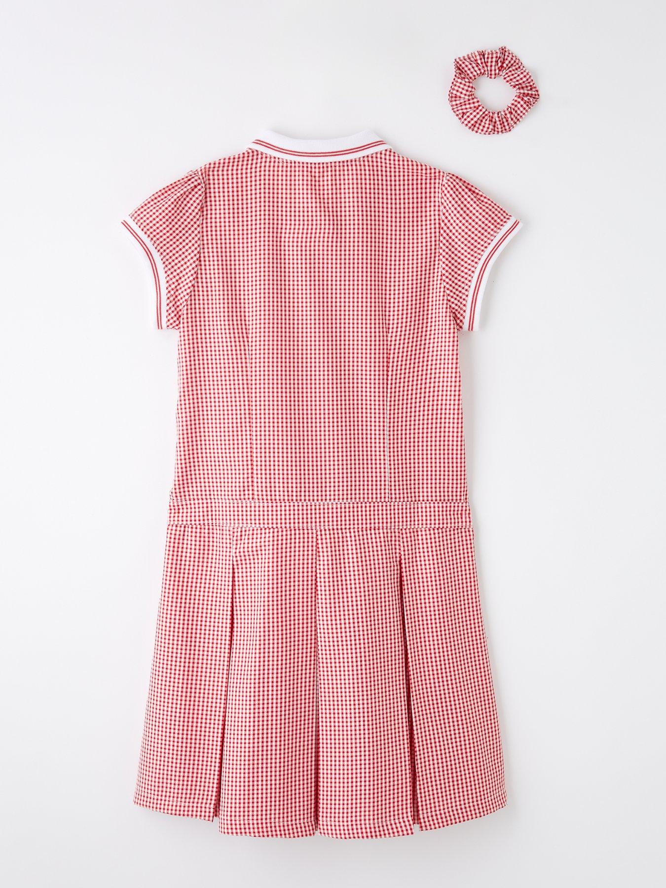 V by Very Girls Rib Collar School Summer Gingham Dress - Red | Littlewoods