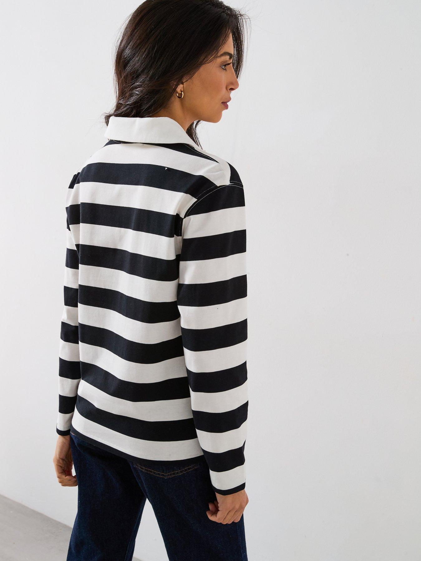  image of v-by-very-stripe-long-sleeve-polo-top-black