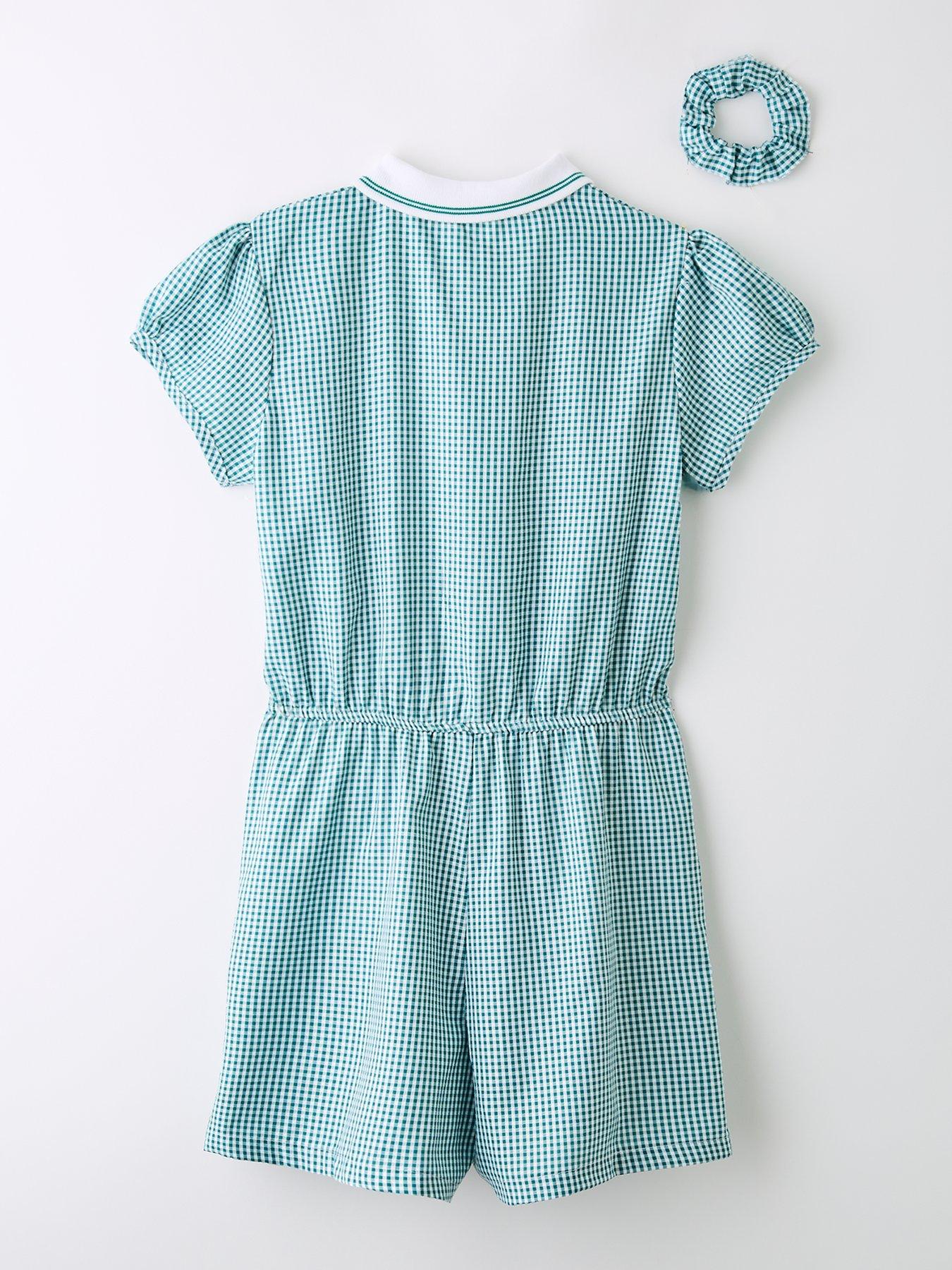  image of v-by-very-girls-gingham-playsuit-green
