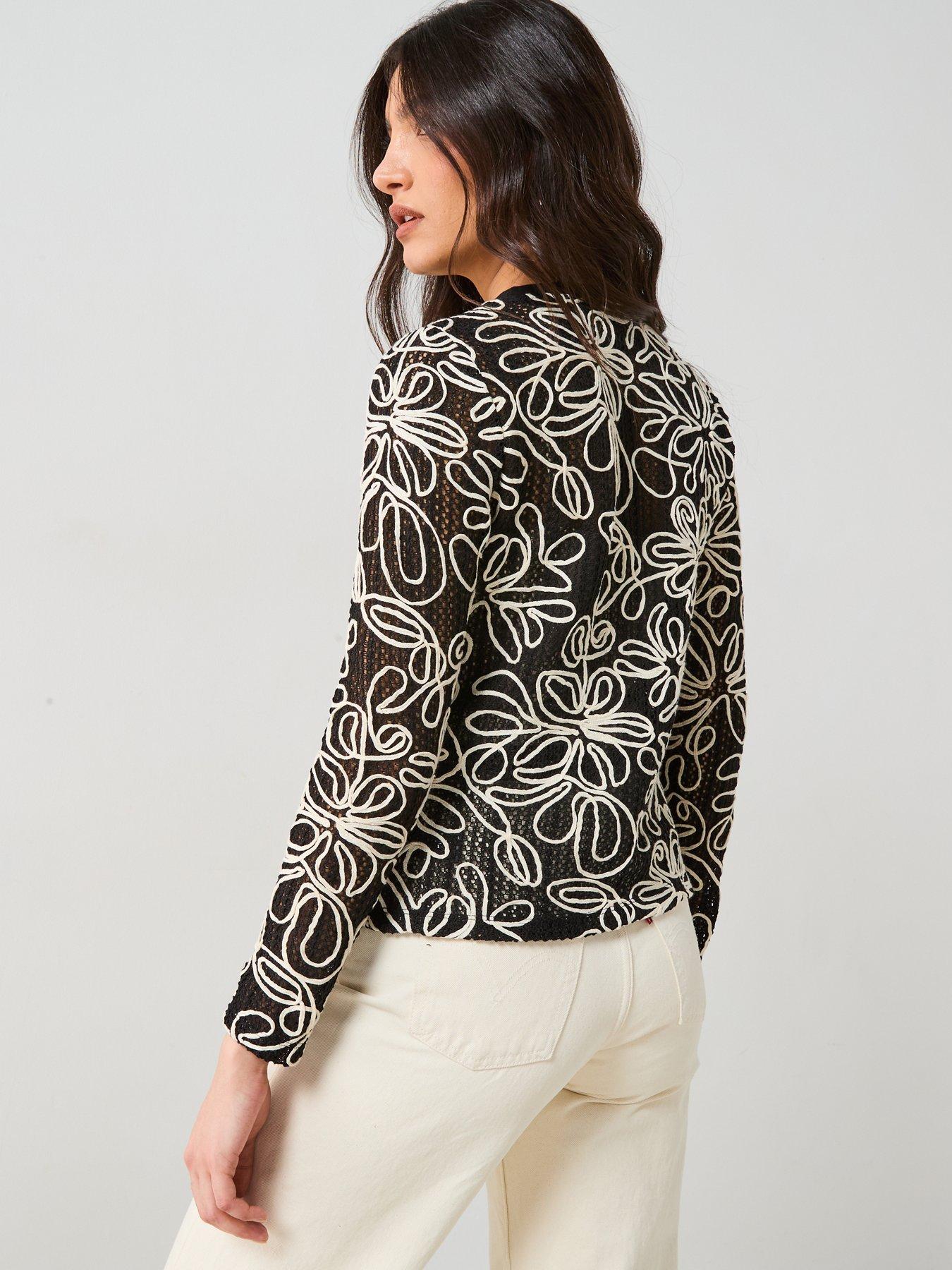  image of v-by-very-long-sleeve-cutwork-top-black