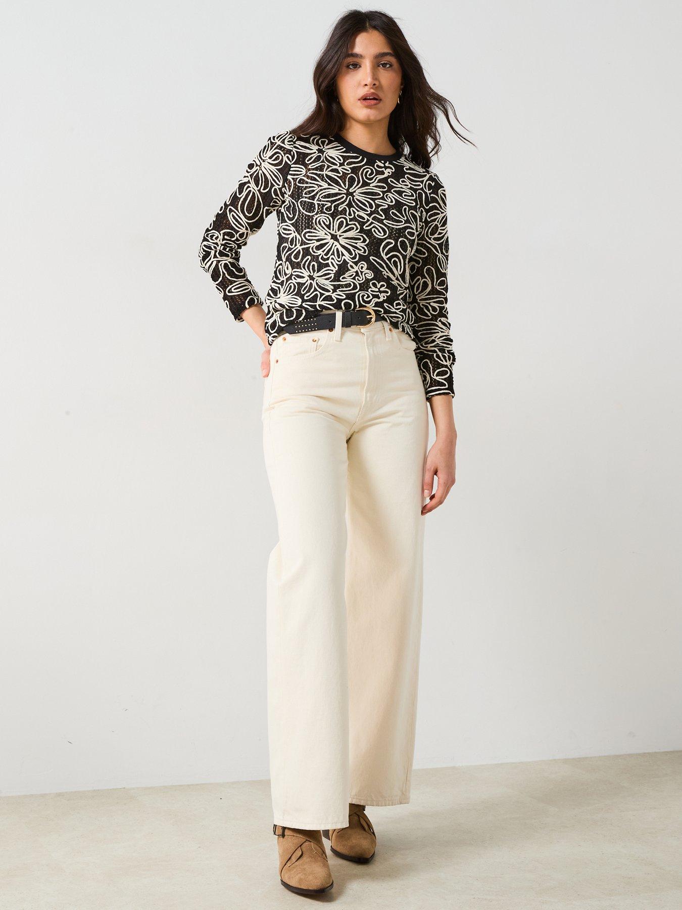  image of v-by-very-long-sleeve-cutwork-top-black