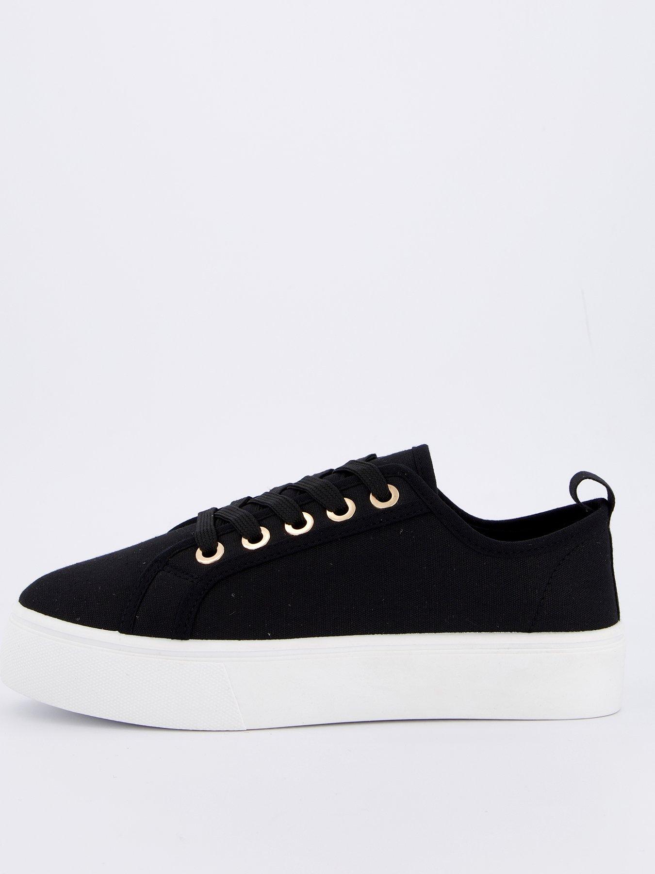  image of everyday-standard-canvas-lace-up-platform-trainer-blackwhite