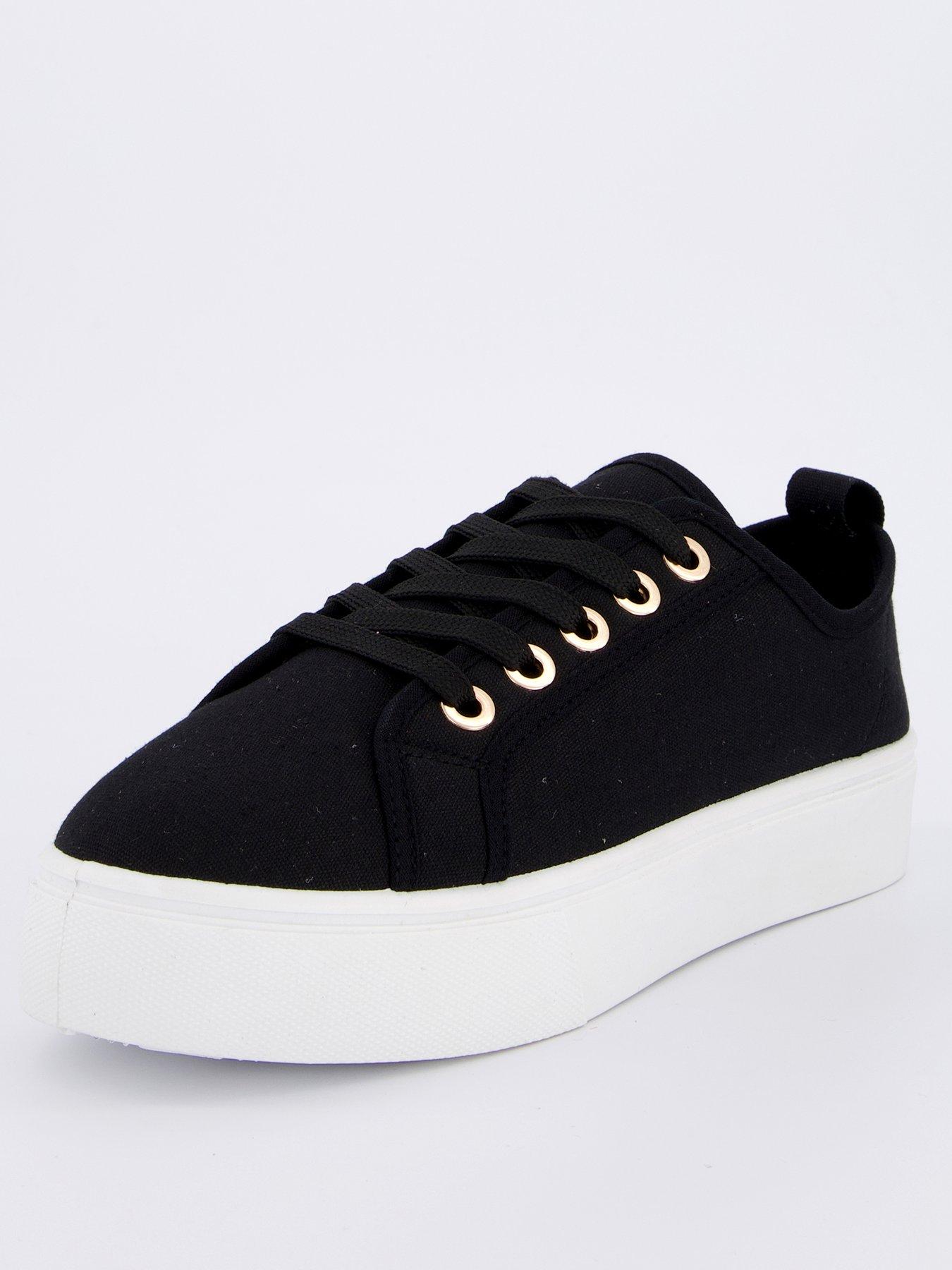  image of everyday-standard-canvas-lace-up-platform-trainer-blackwhite