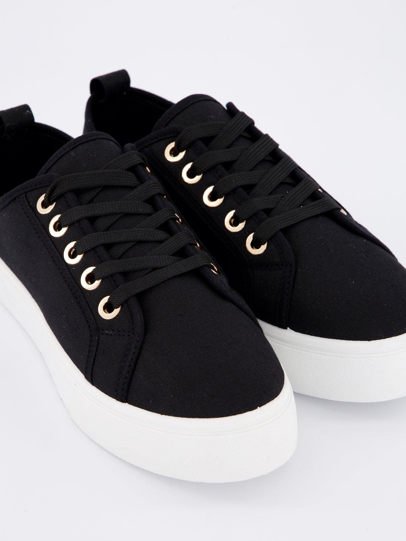  image of everyday-standard-canvas-lace-up-platform-trainer-blackwhite