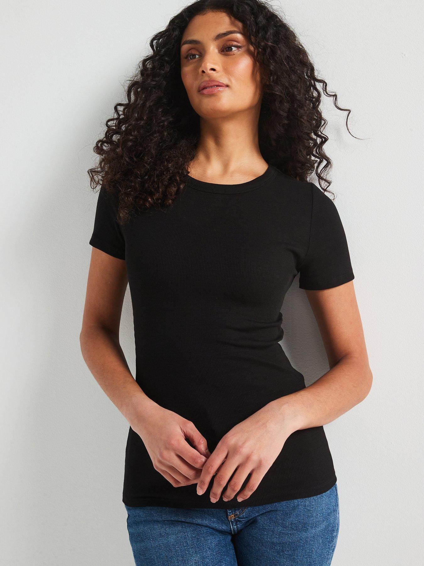  image of the-very-collection-short-sleeve-rib-crewe-tee-black