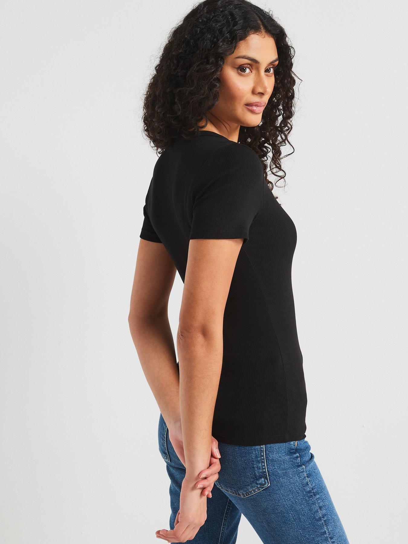  image of the-very-collection-short-sleeve-rib-crewe-tee-black