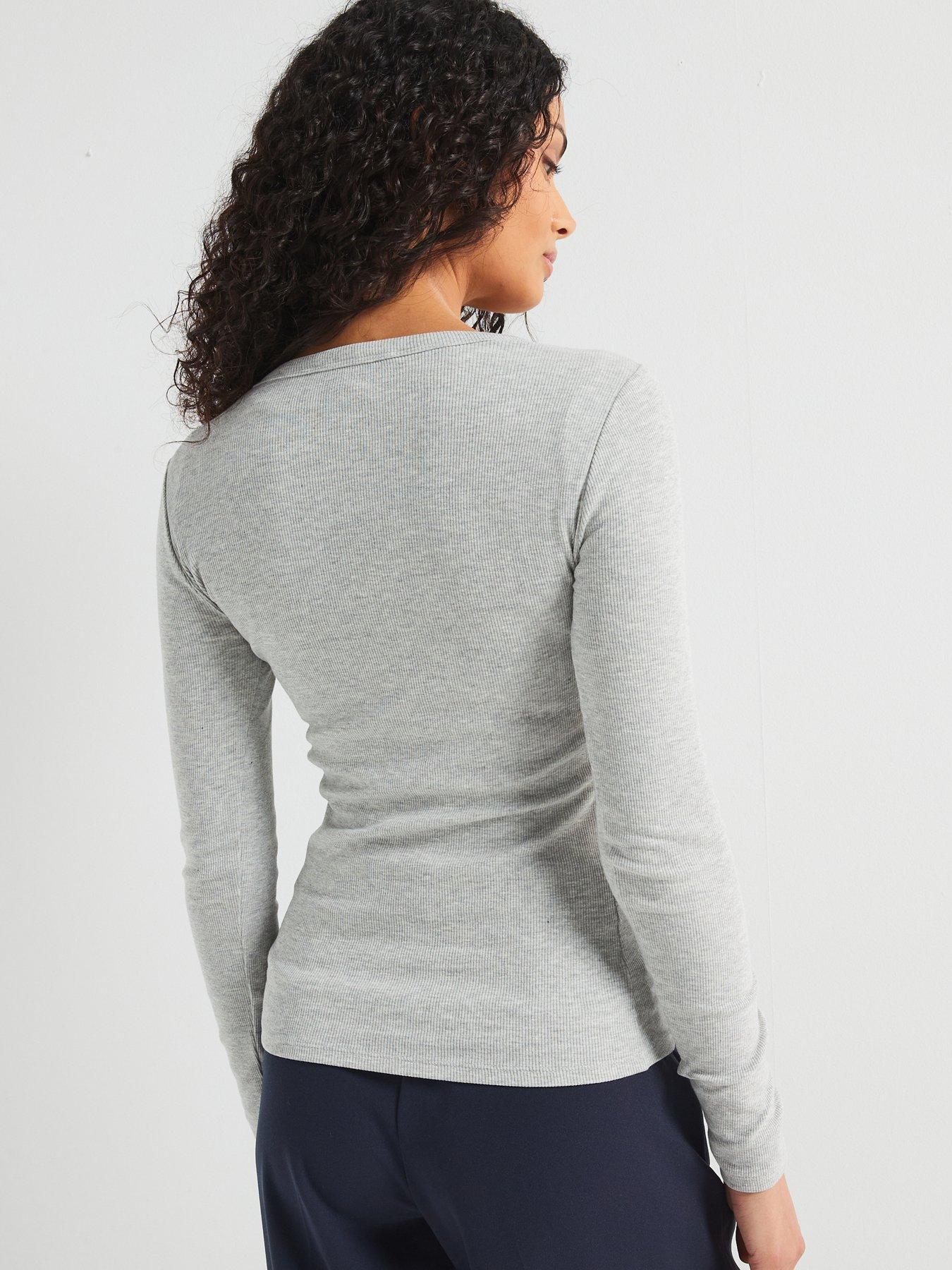  image of v-by-very-everyday-long-sleeve-rib-t-shirt-grey