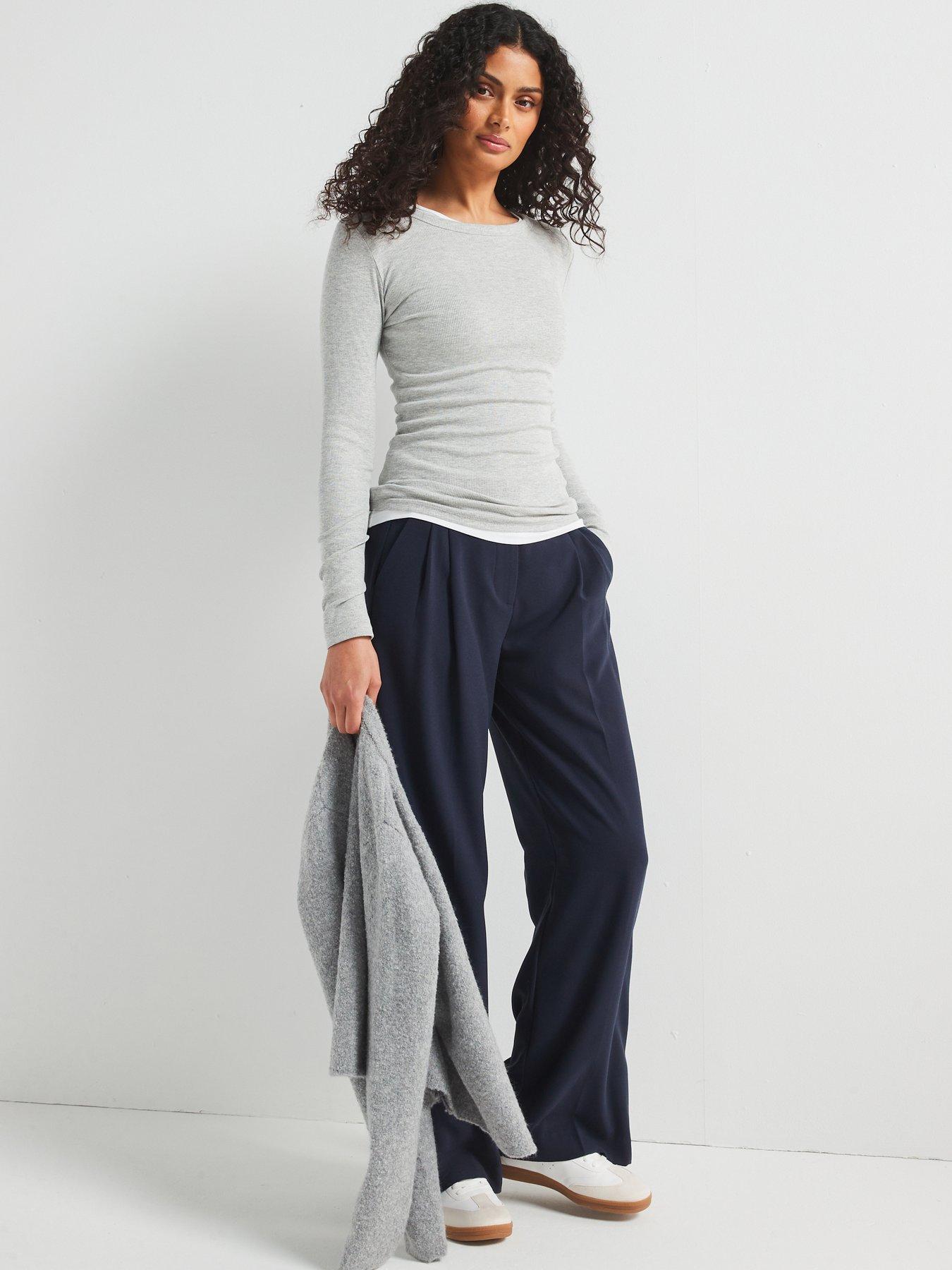  image of v-by-very-everyday-long-sleeve-rib-t-shirt-grey