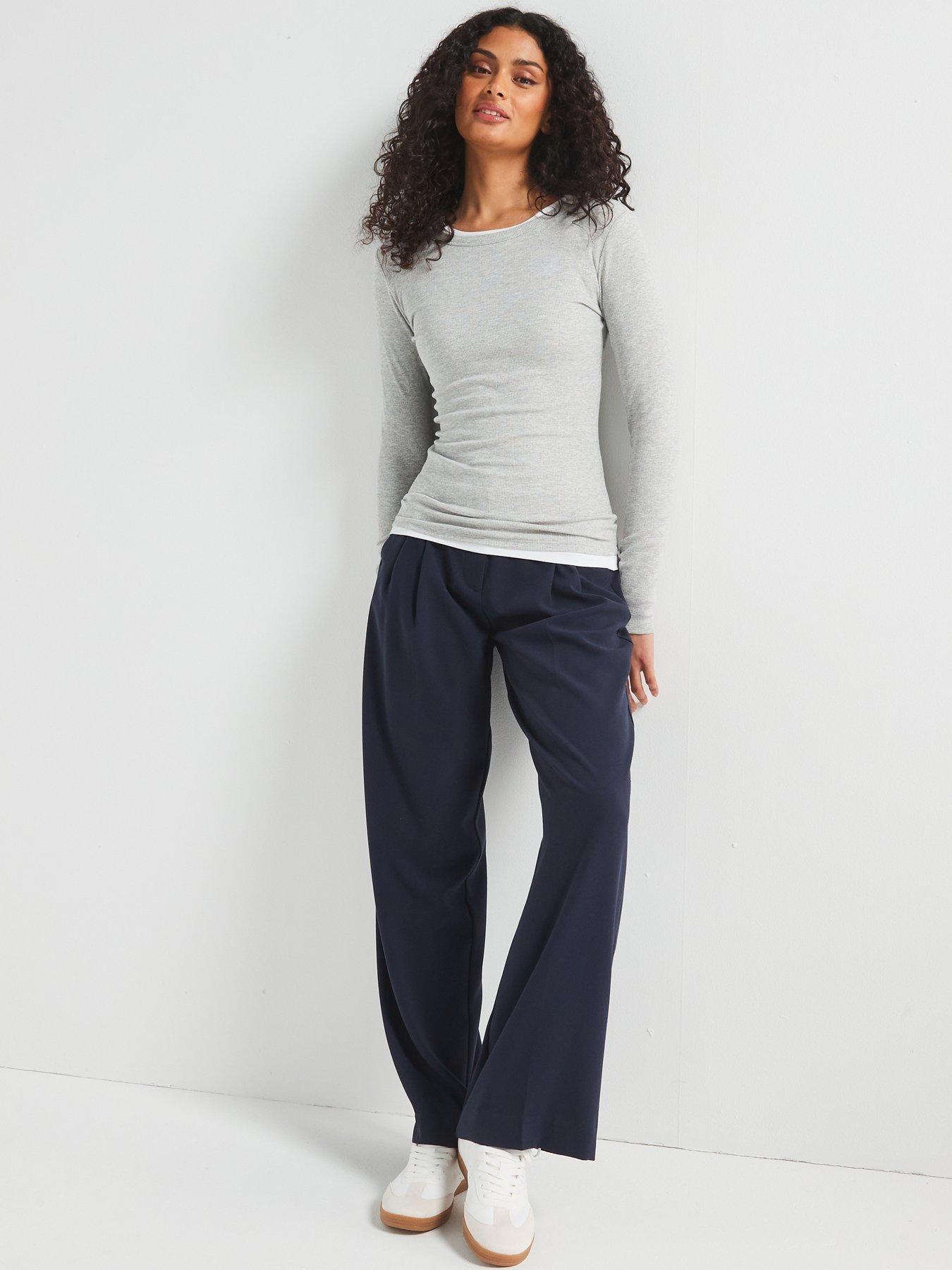  image of v-by-very-everyday-long-sleeve-rib-t-shirt-grey