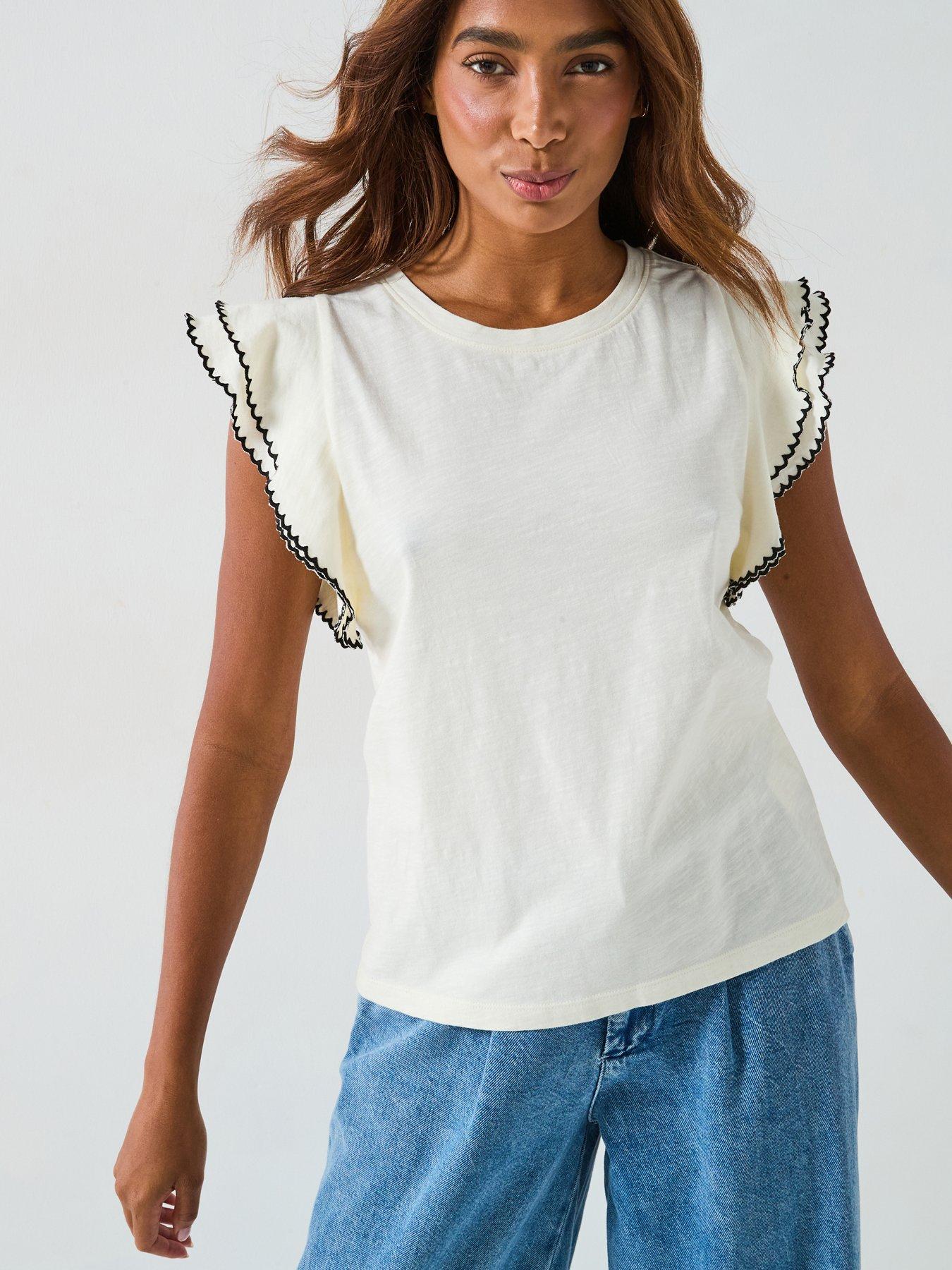 front image of v-by-very-frill-detailed-shoulder-cream