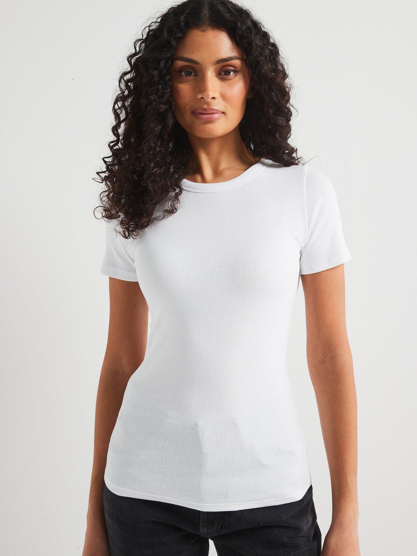  image of v-by-very-everyday-short-sleeve-ribbed-t-shirt-white