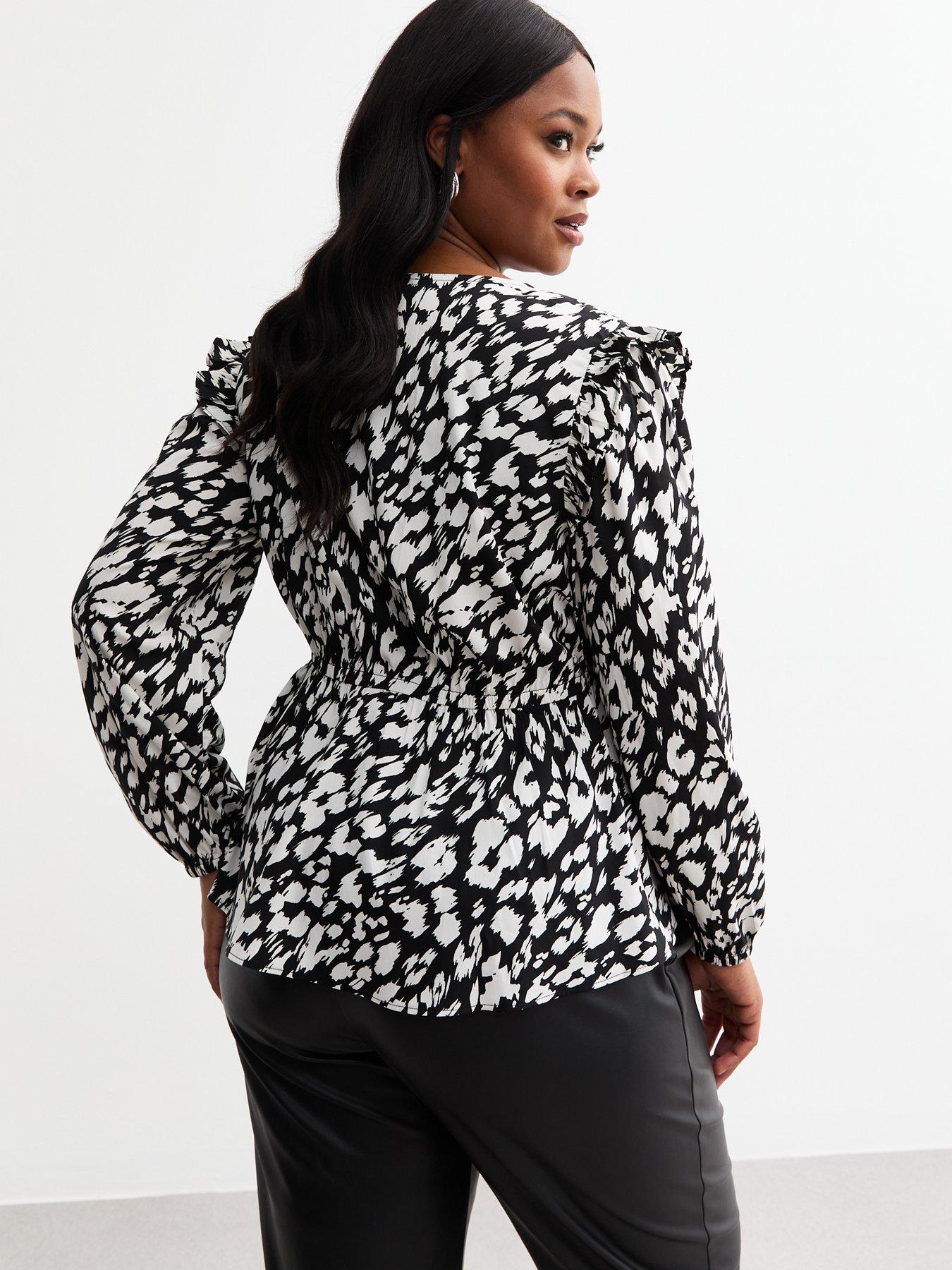 New Look Curve Woven Frill Trim Wrap-Effect Top - Print | Littlewoods