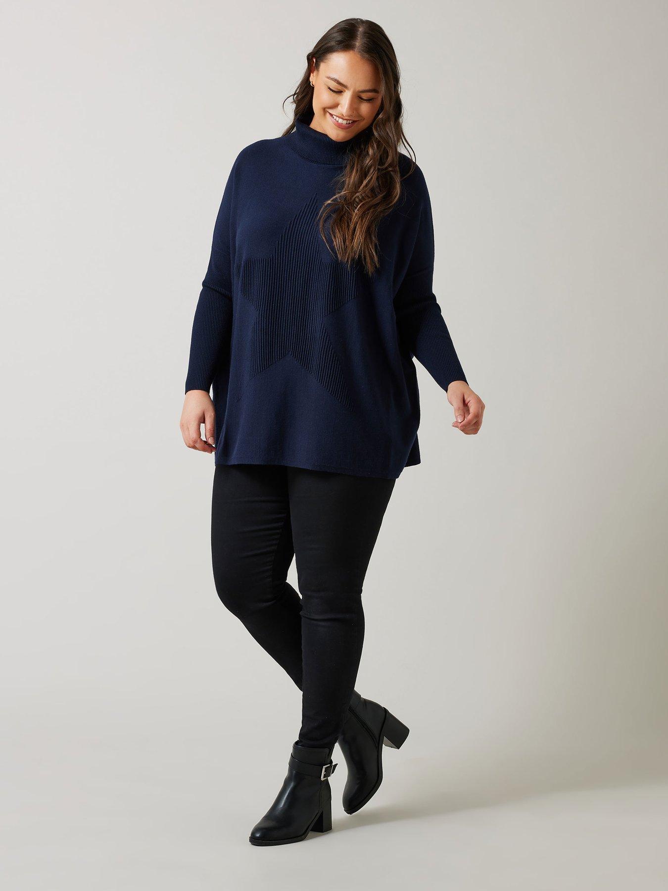  image of evans-star-stitch-oversized-jumper-blue
