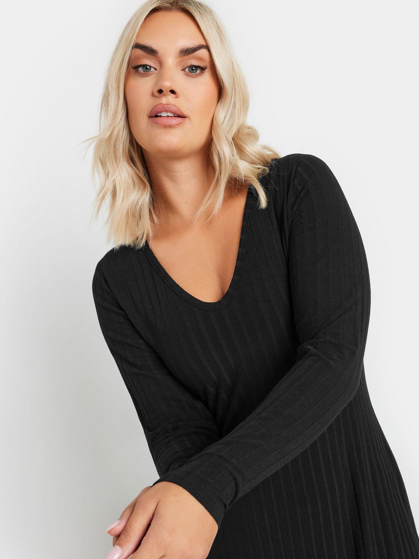 Image 4 of 4 of Yours Curve Scuba Square Neck Pinafore Dress - Black