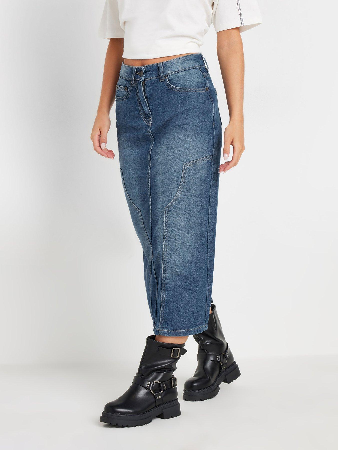 undefined Petite Panel Midi Denim Skirt