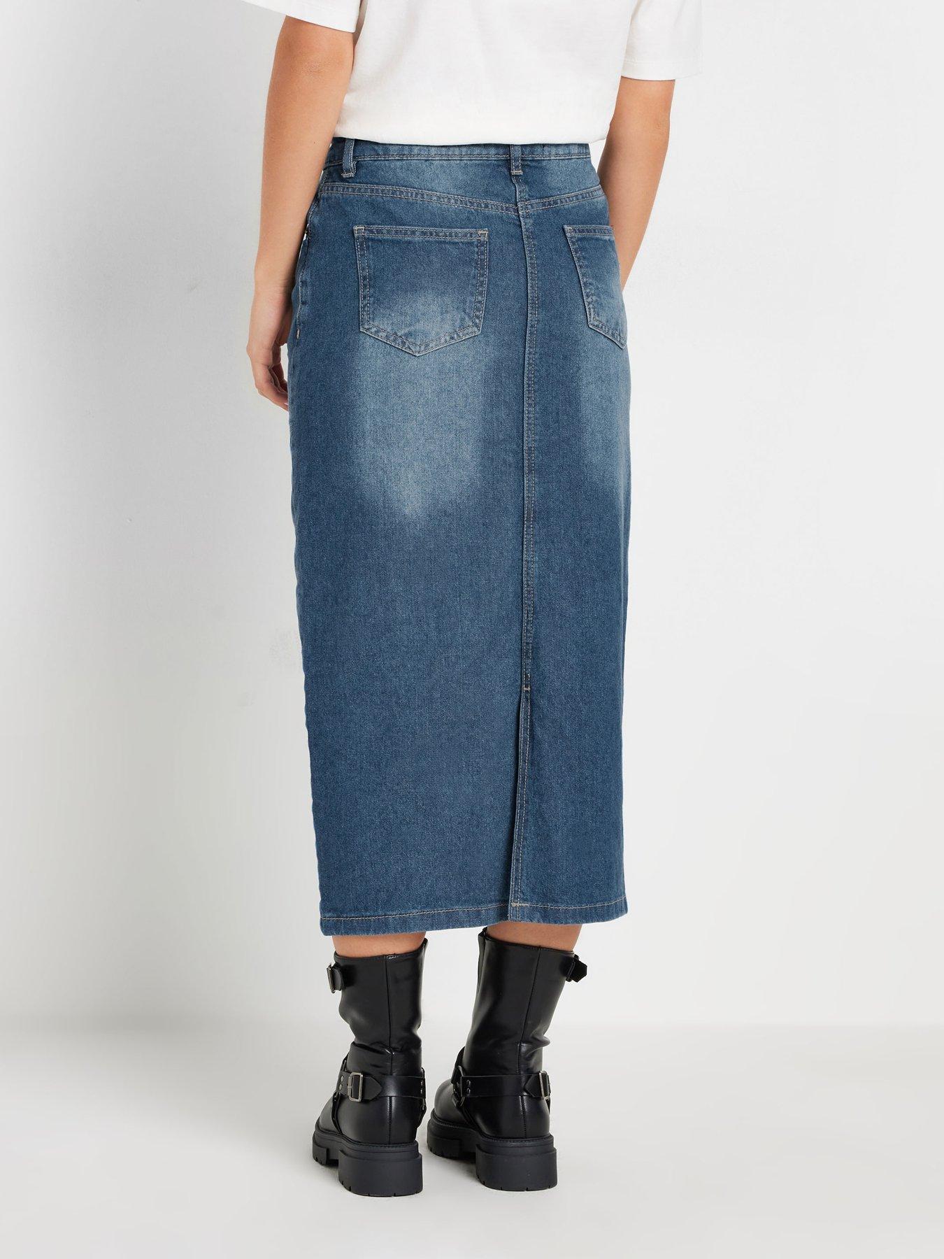  image of pixiegirl-petite-panel-midi-denim-skirt