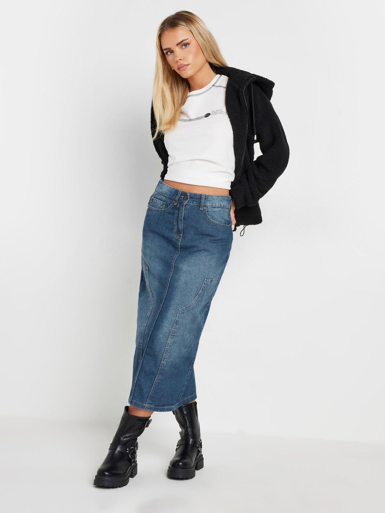  image of pixiegirl-petite-panel-midi-denim-skirt