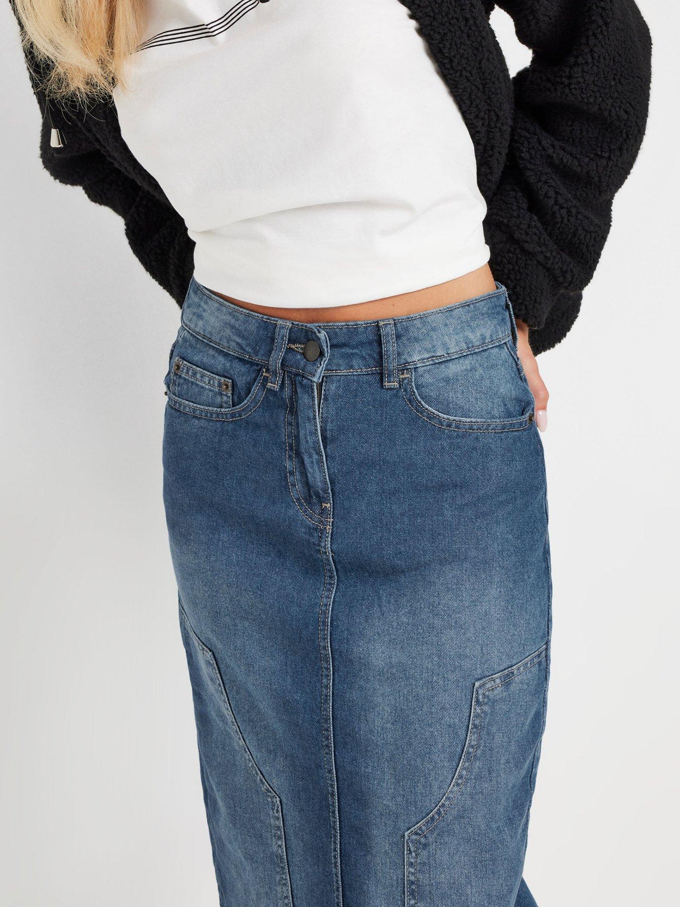  image of pixiegirl-petite-panel-midi-denim-skirt