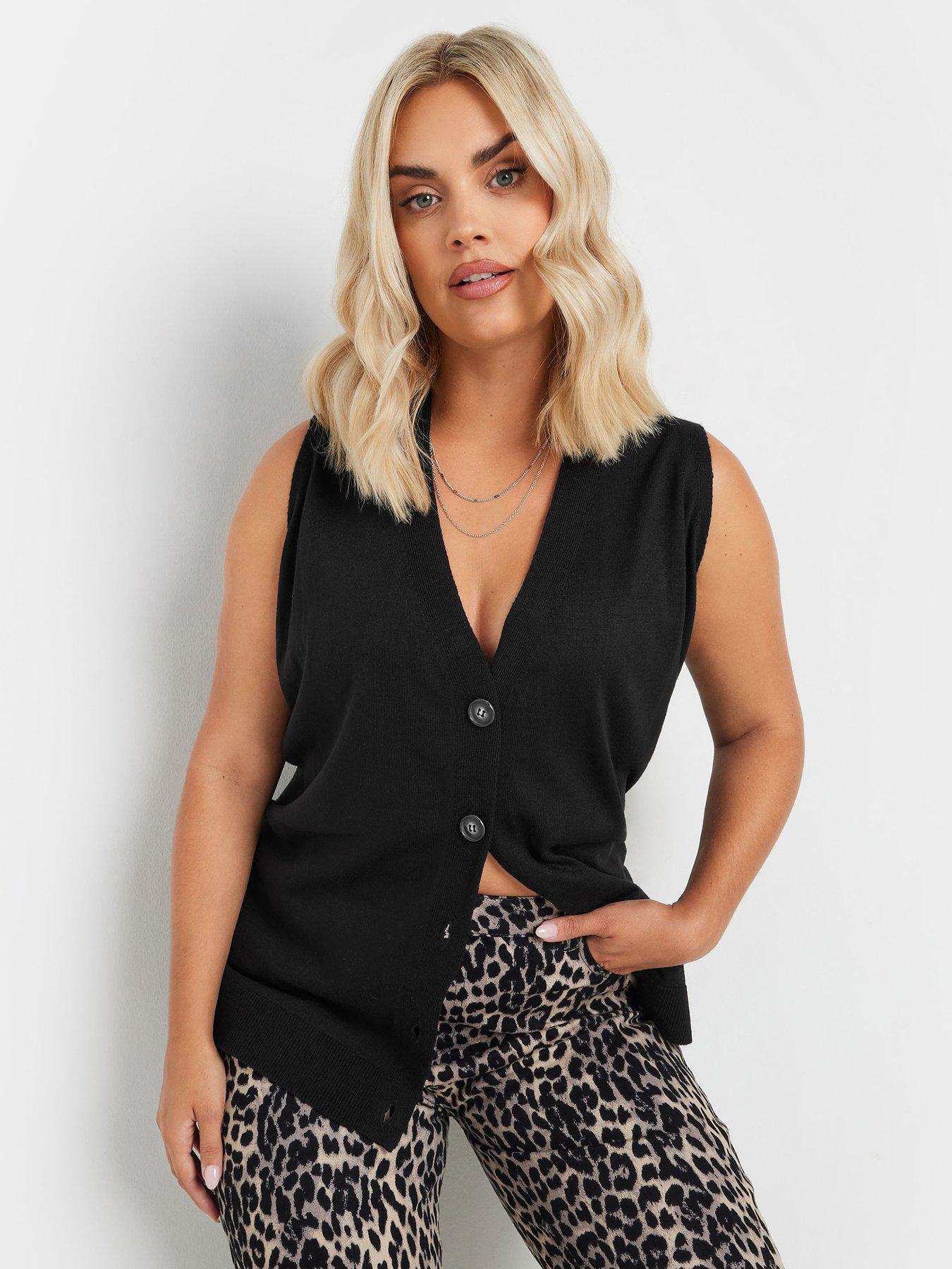  image of yours-curve-knitted-button-vest-black