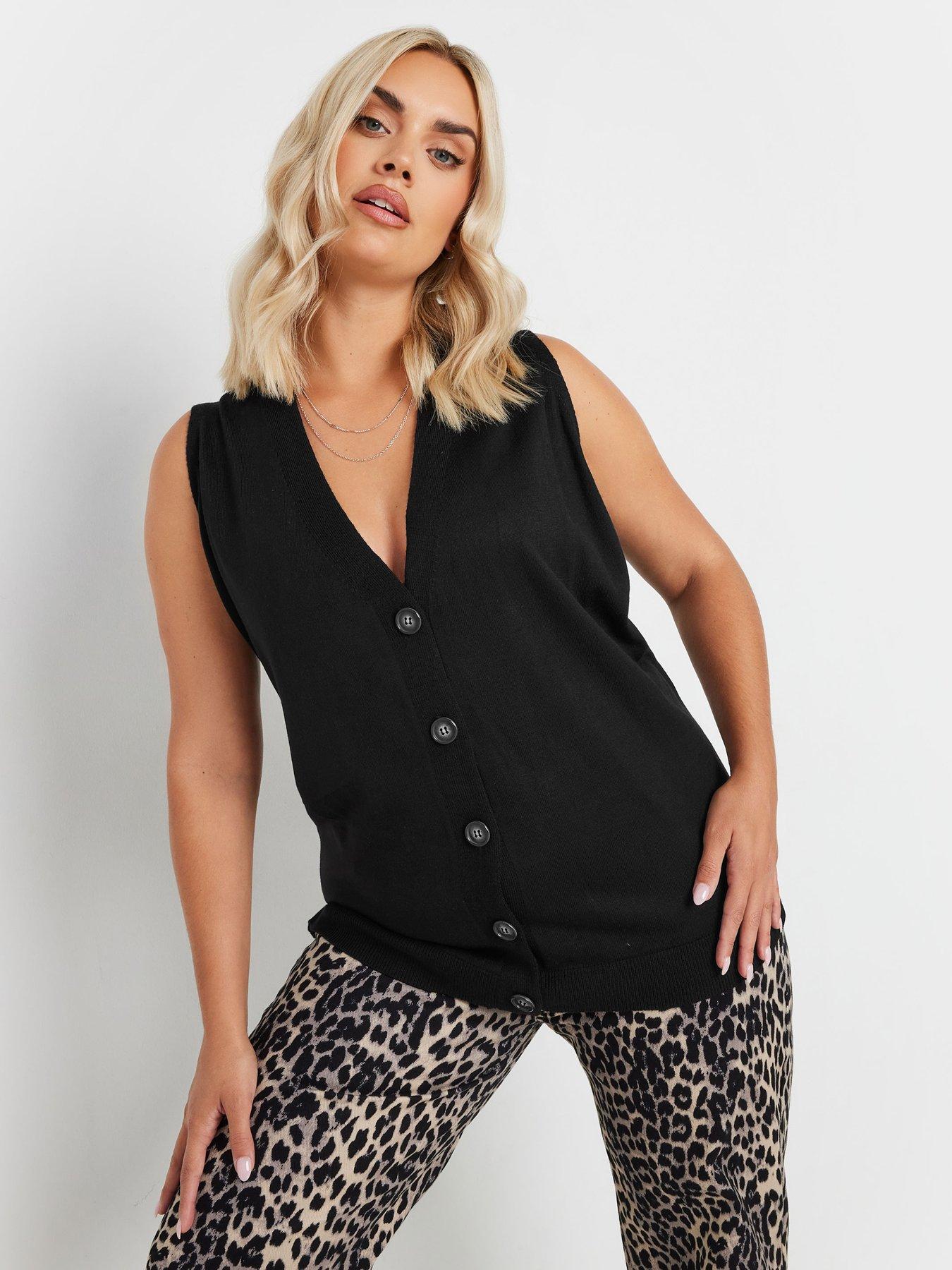  image of yours-curve-knitted-button-vest-black