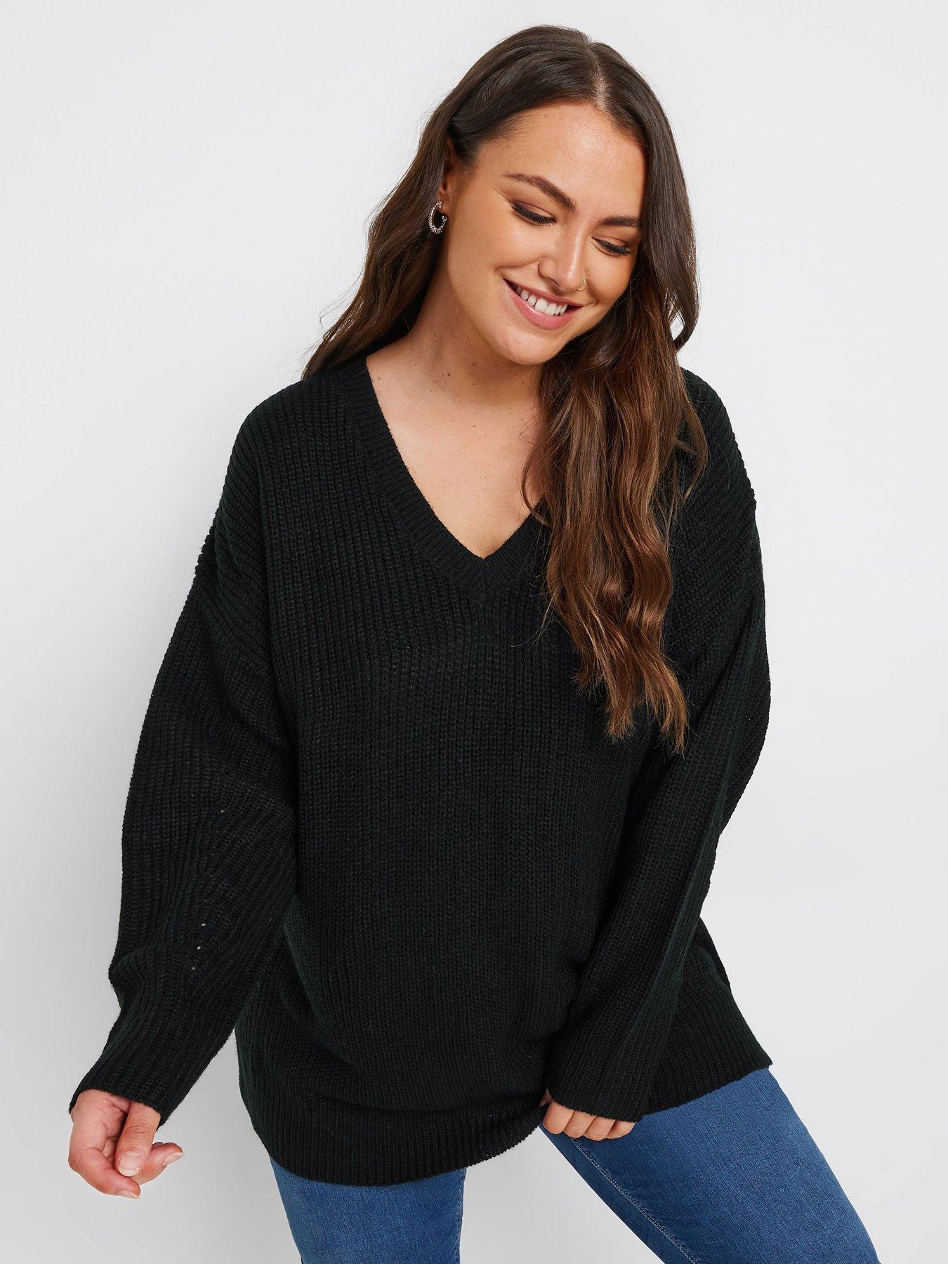 undefined Curve Drop Shoulder V-neck Jumper - Black