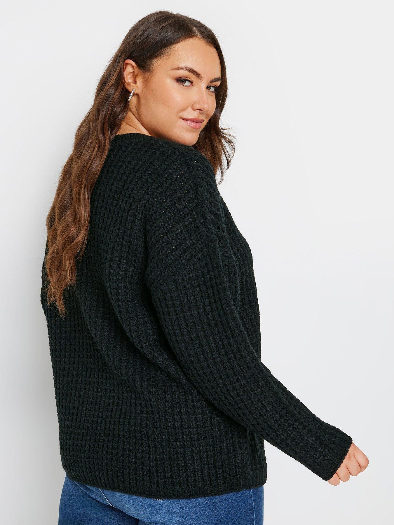 Image 2 of 4 of Yours Curve Waffle Knit Jumper - Black
