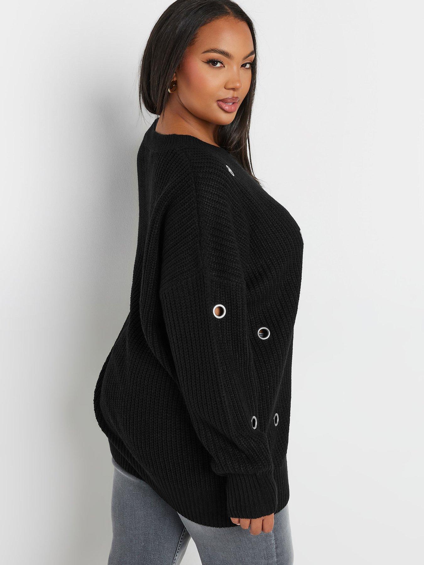 Image 2 of 5 of Yours Curve Eyelet Jumper - Black