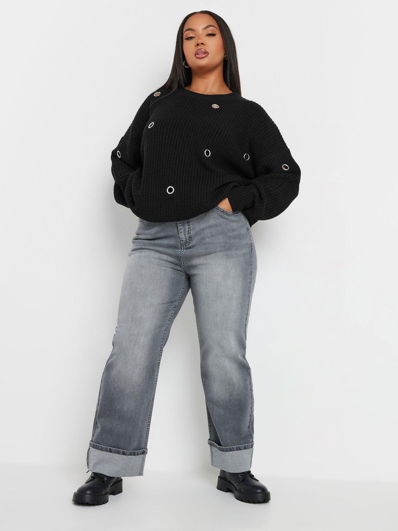 Image 3 of 5 of Yours Curve Eyelet Jumper - Black