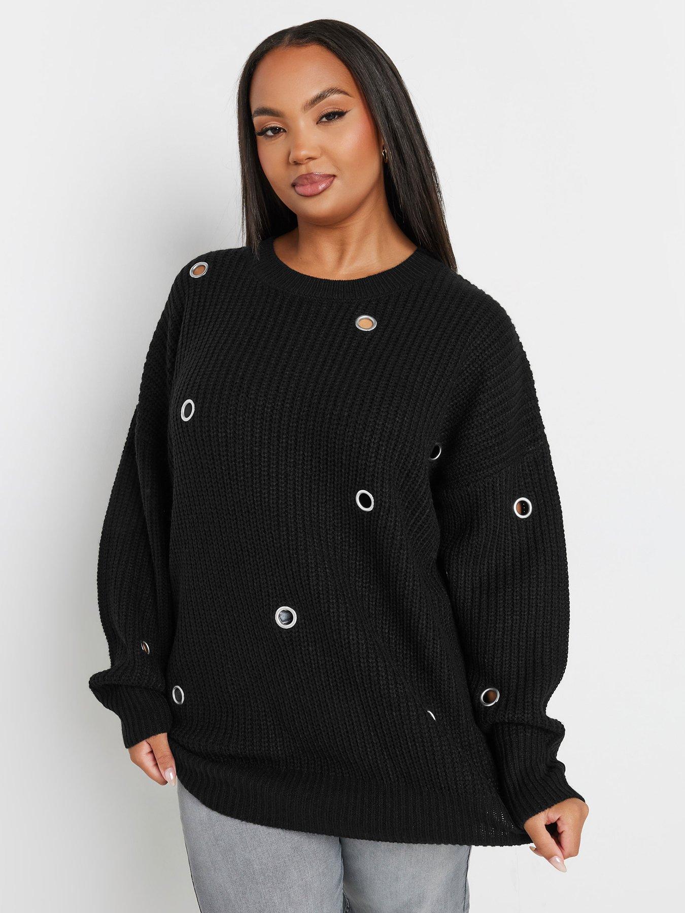 Image 4 of 5 of Yours Curve Eyelet Jumper - Black
