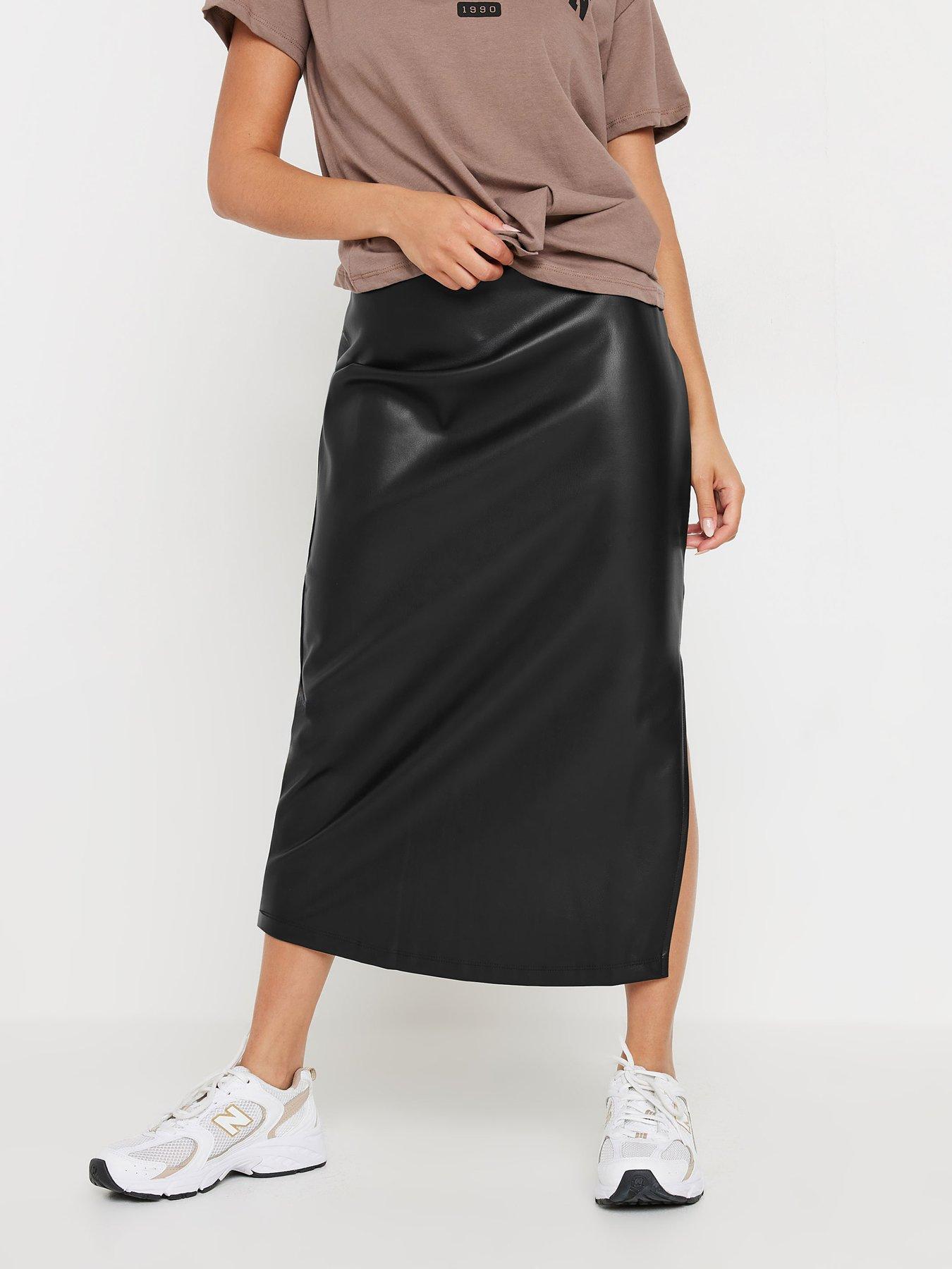  image of pixiegirl-petite-pu-maxi-side-split-skirt-black