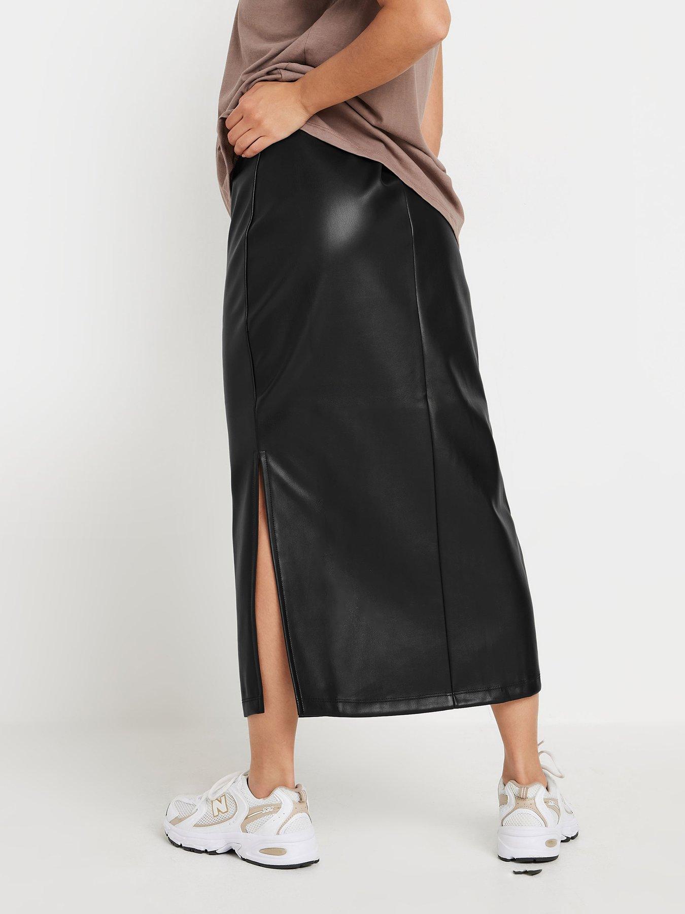  image of pixiegirl-petite-pu-maxi-side-split-skirt-black