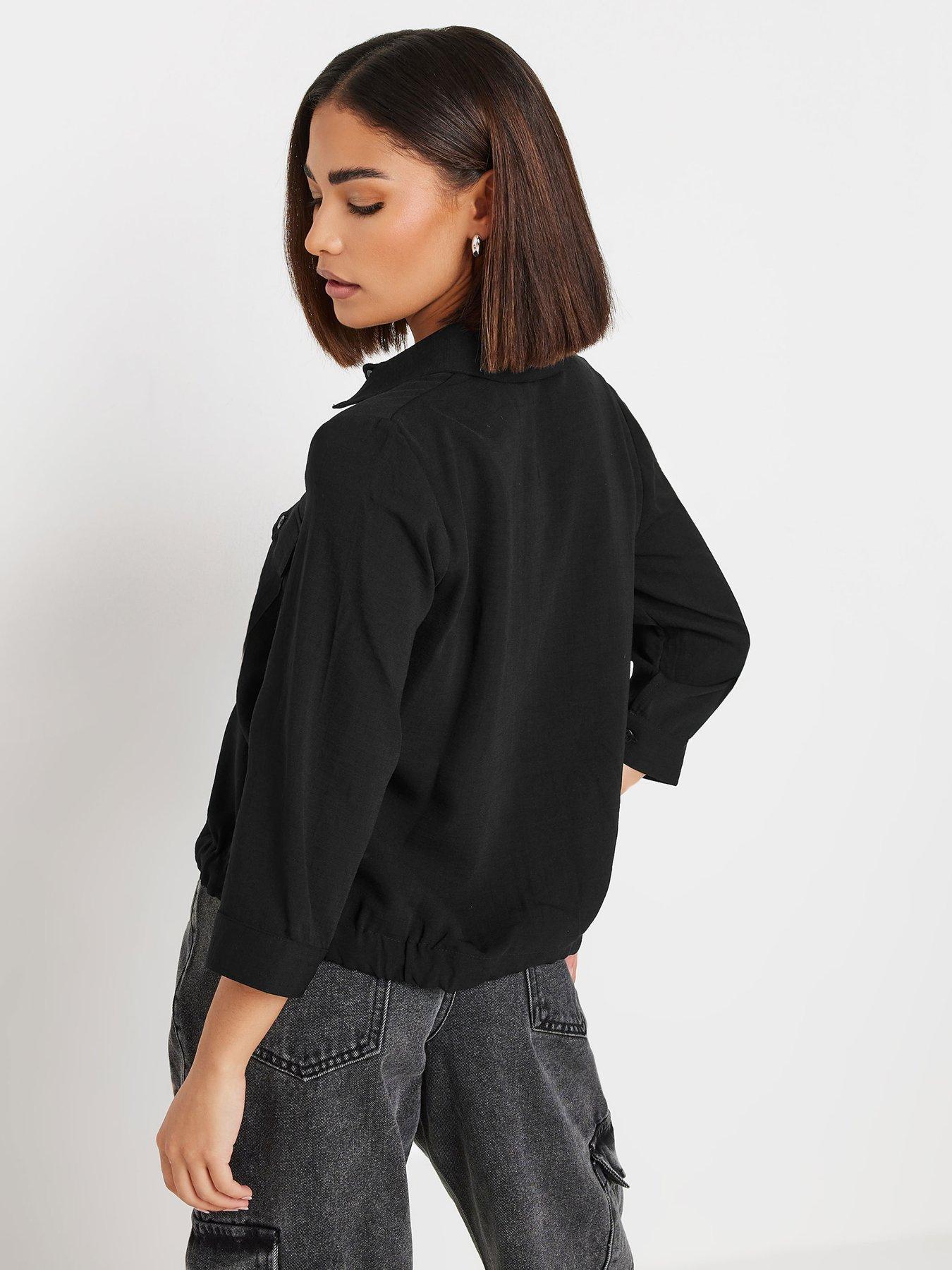  image of pixiegirl-petite-drawcord-long-sleeve-shirt-black