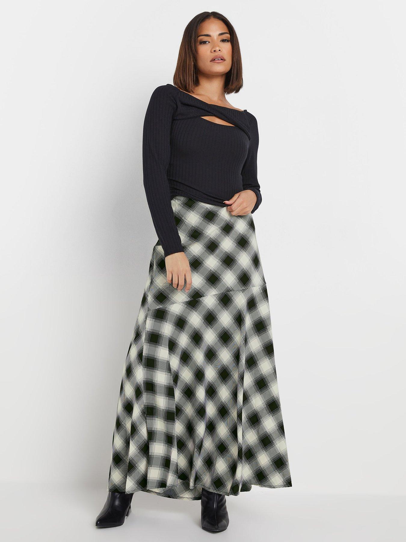 pixiegirl-petite-blurred-check-maxi-skirt-black