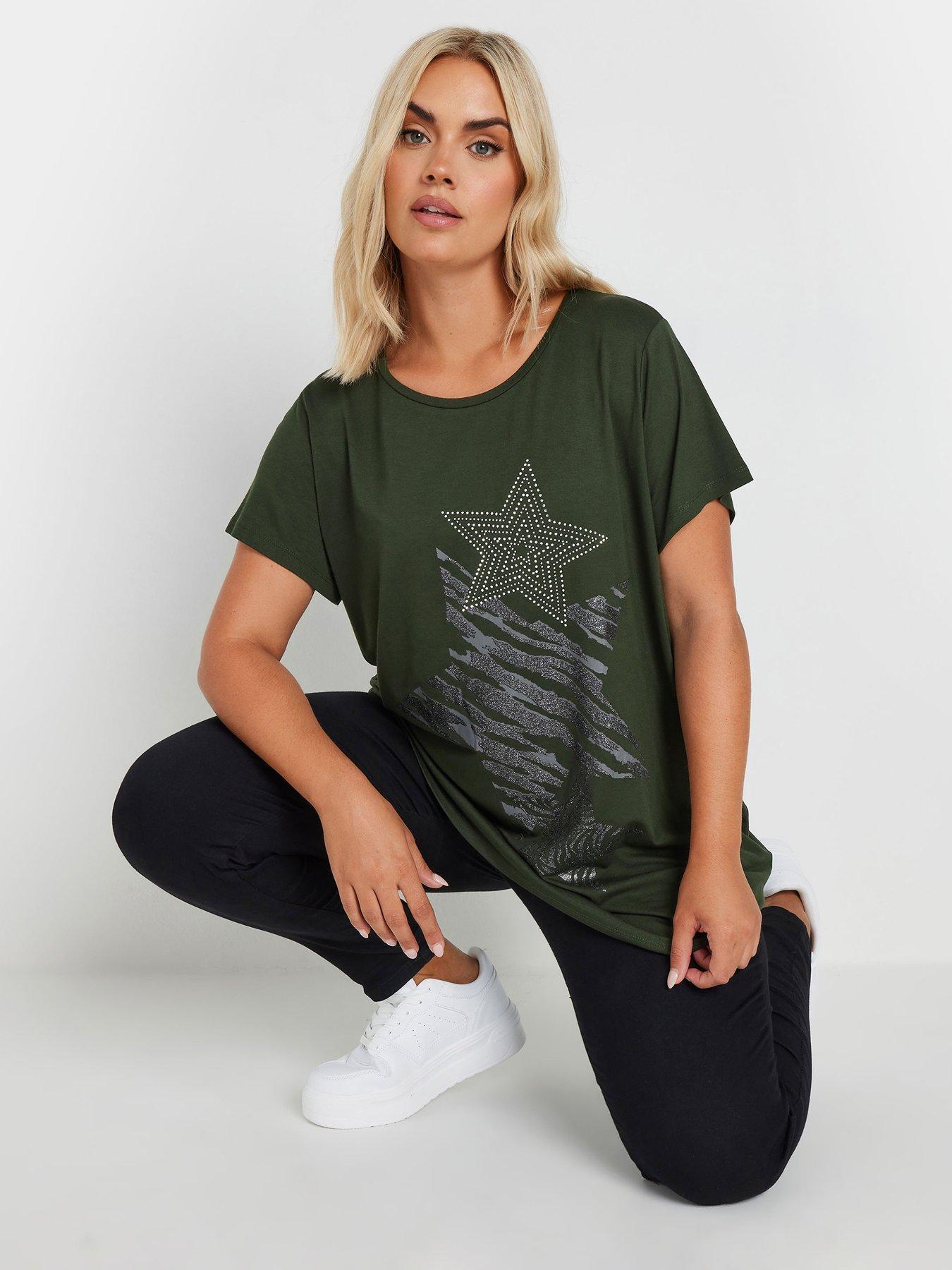  image of yours-curve-nbspglitter-star-t-shirt-green