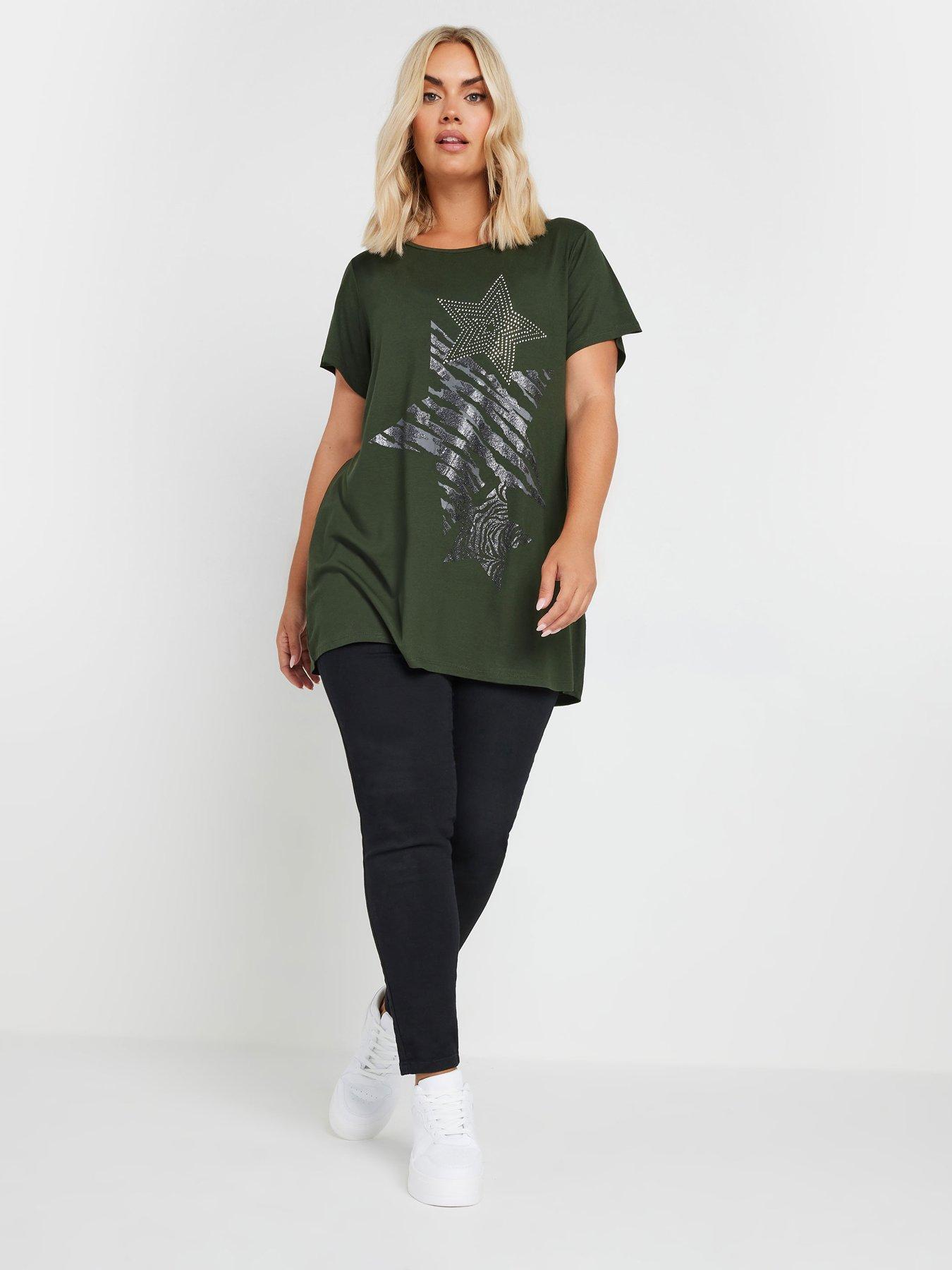  image of yours-curve-nbspglitter-star-t-shirt-green