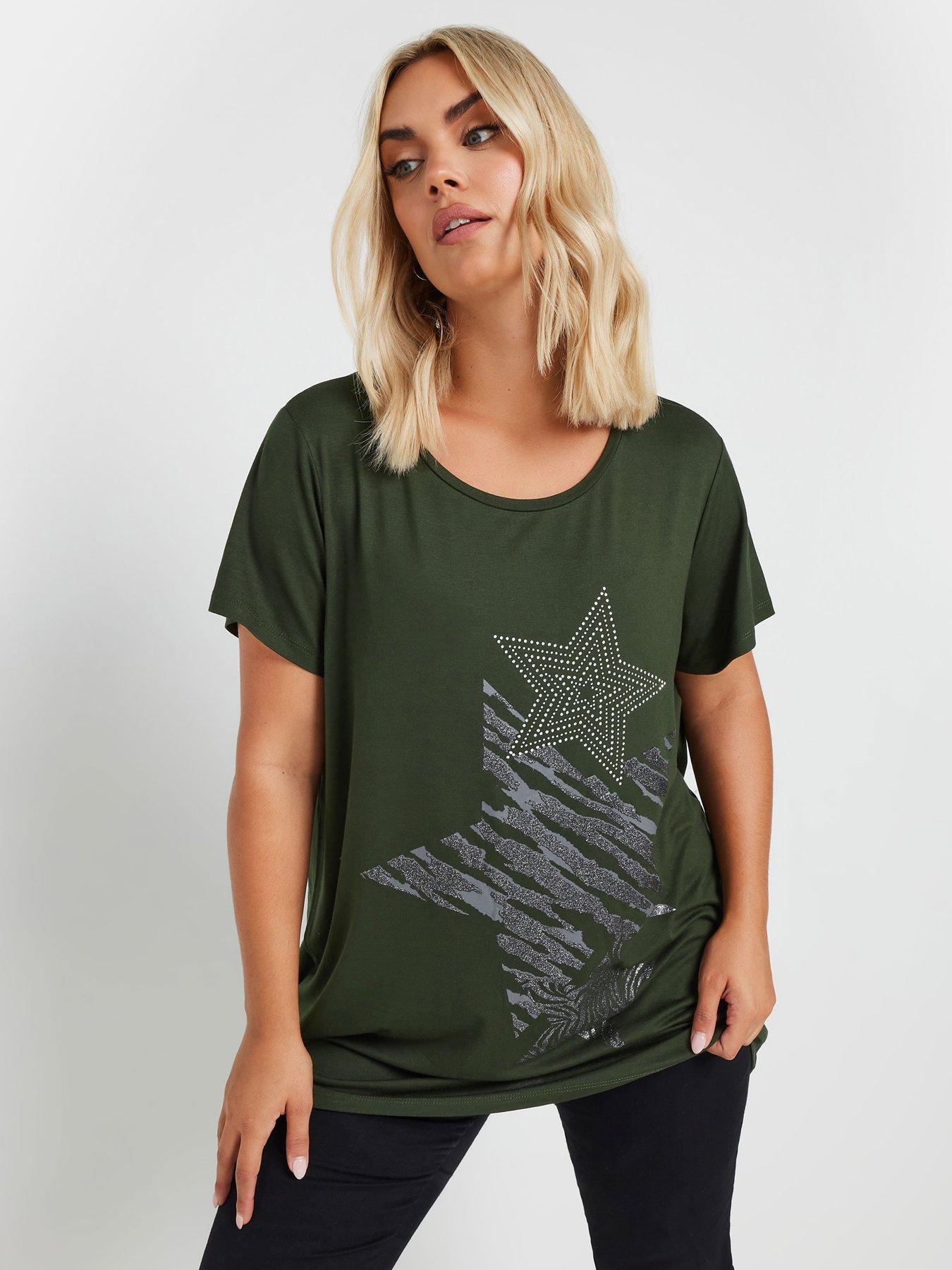  image of yours-curve-nbspglitter-star-t-shirt-green