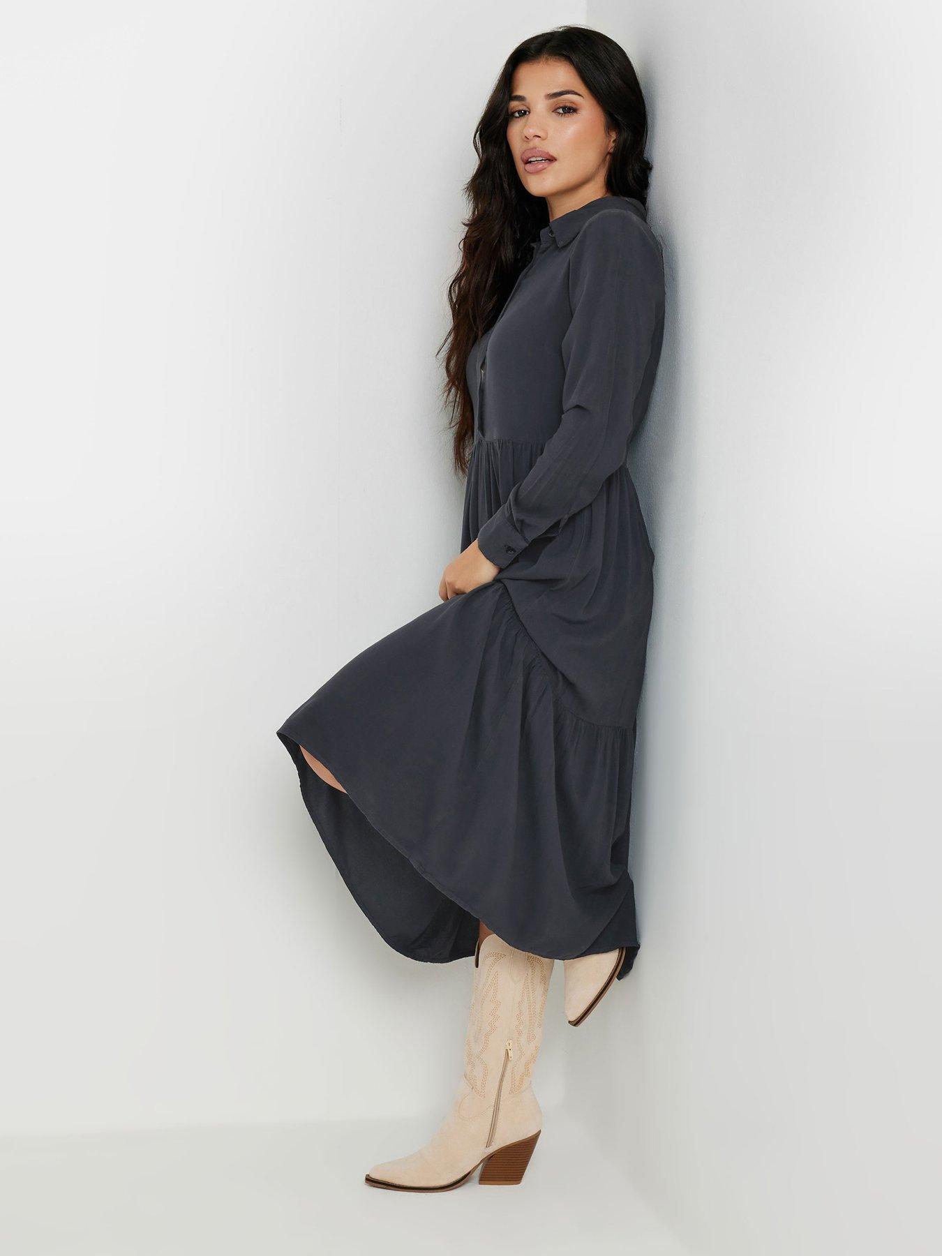undefined Petite Acid Wash Button Smock Dress