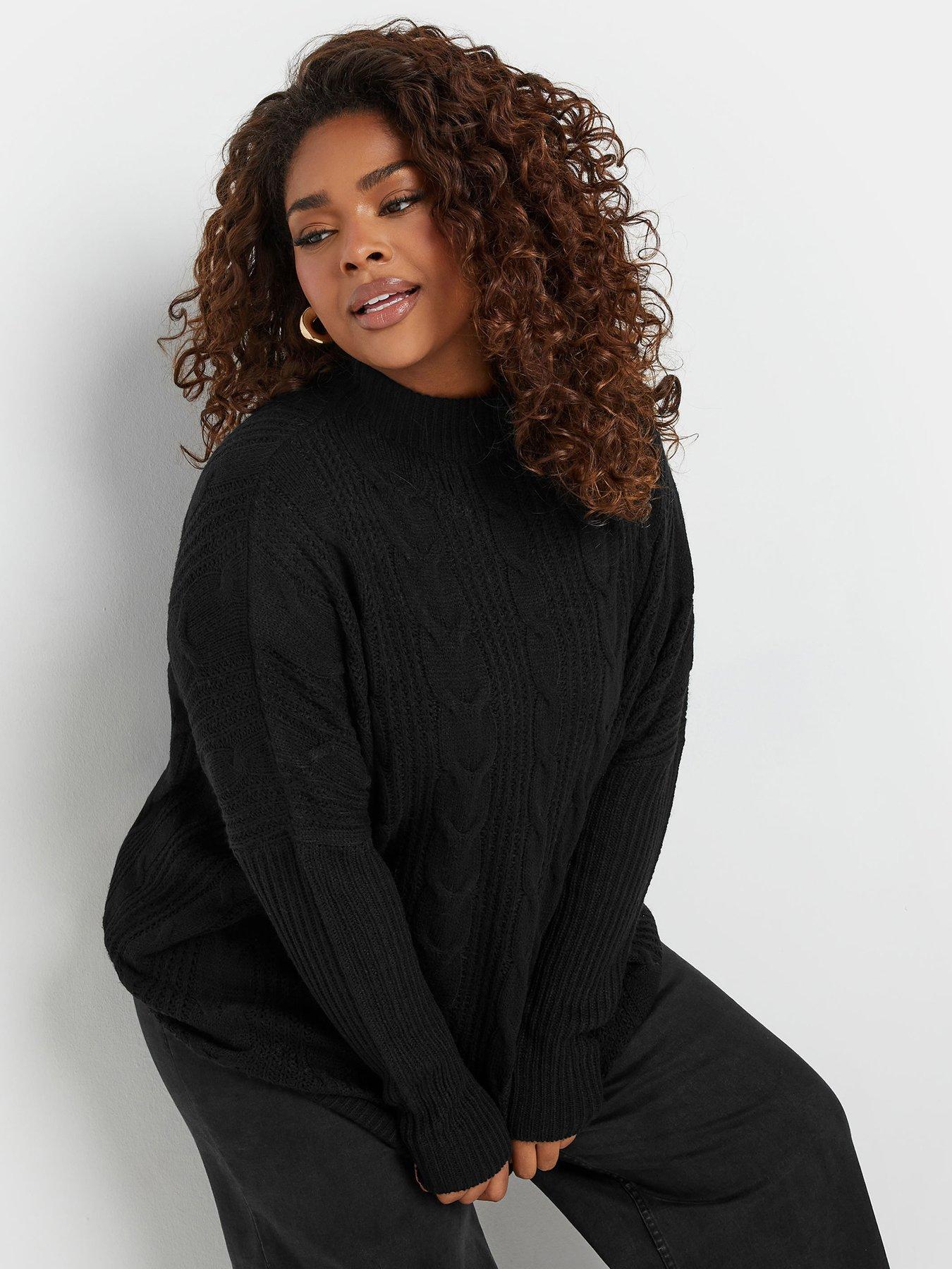 undefined Curve Oversized Cable Knit Jumper - Black