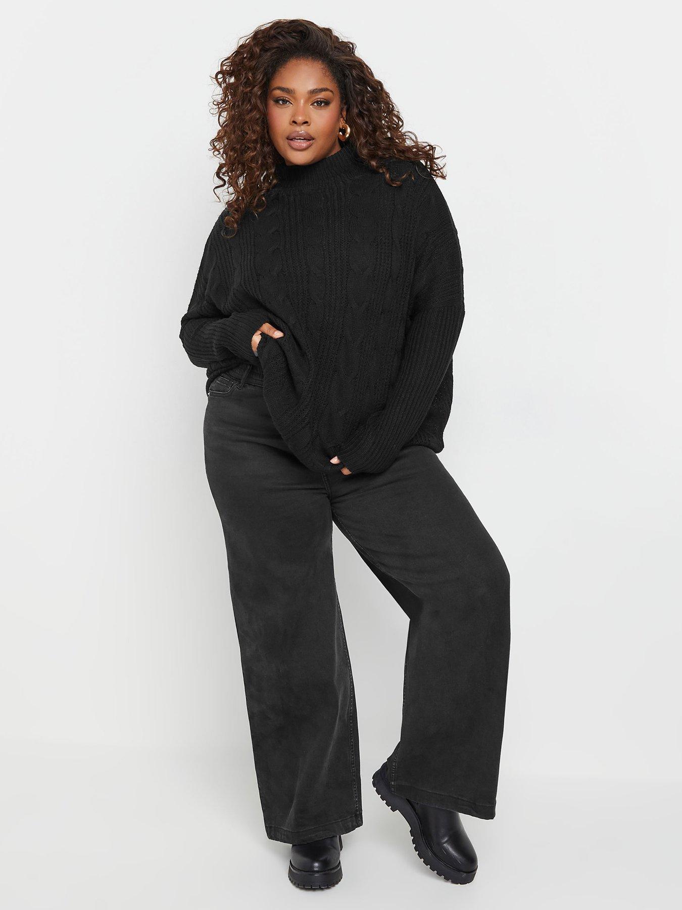 Image 3 of 4 of Yours Curve Oversized Cable Knit Jumper - Black
