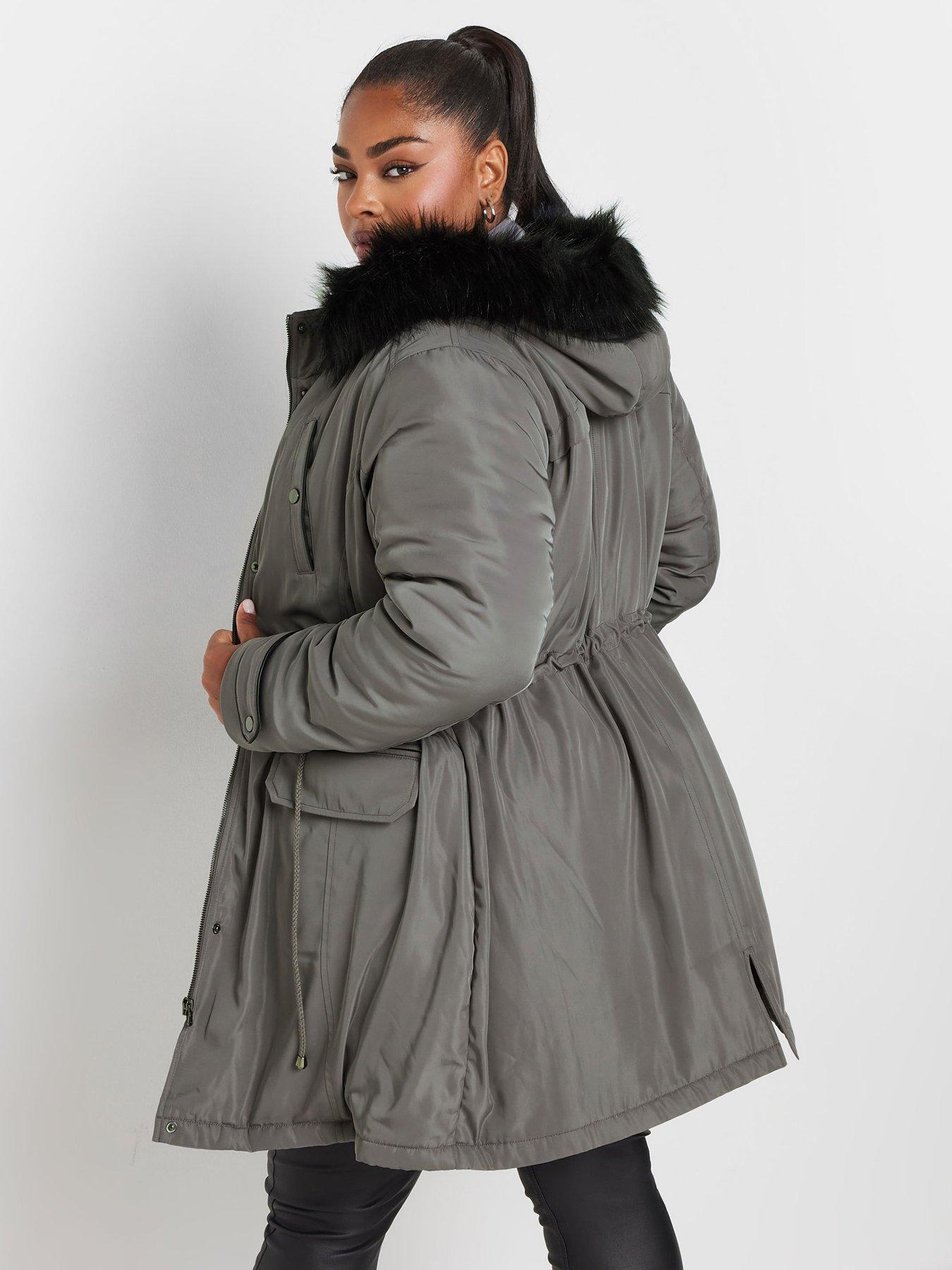  image of yours-curve-plush-fur-trim-parka-grey