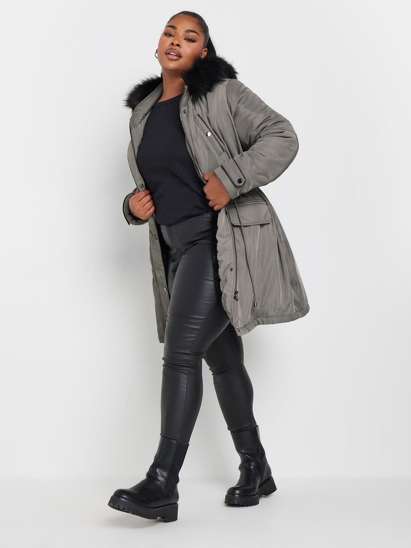  image of yours-curve-plush-fur-trim-parka-grey