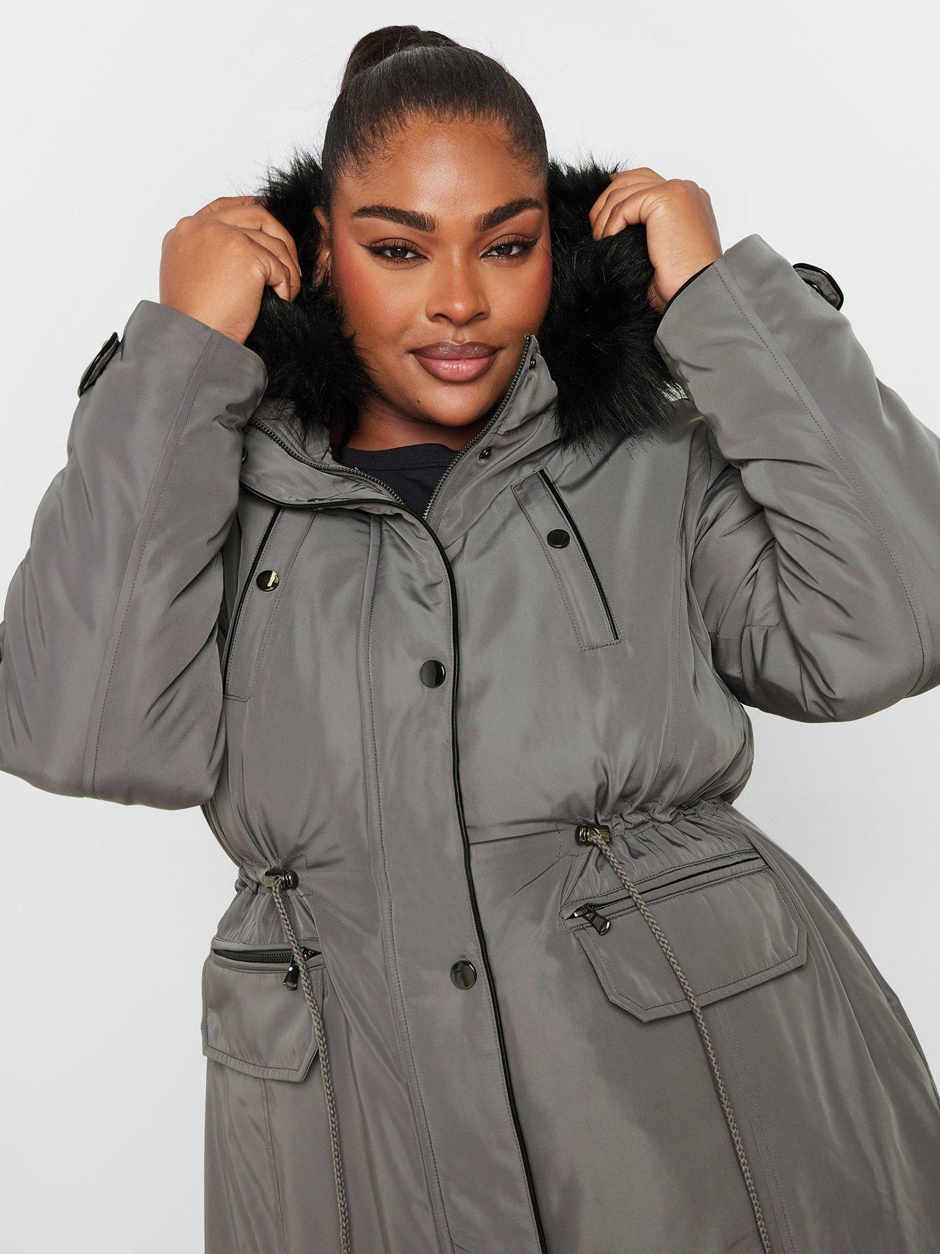  image of yours-curve-plush-fur-trim-parka-grey
