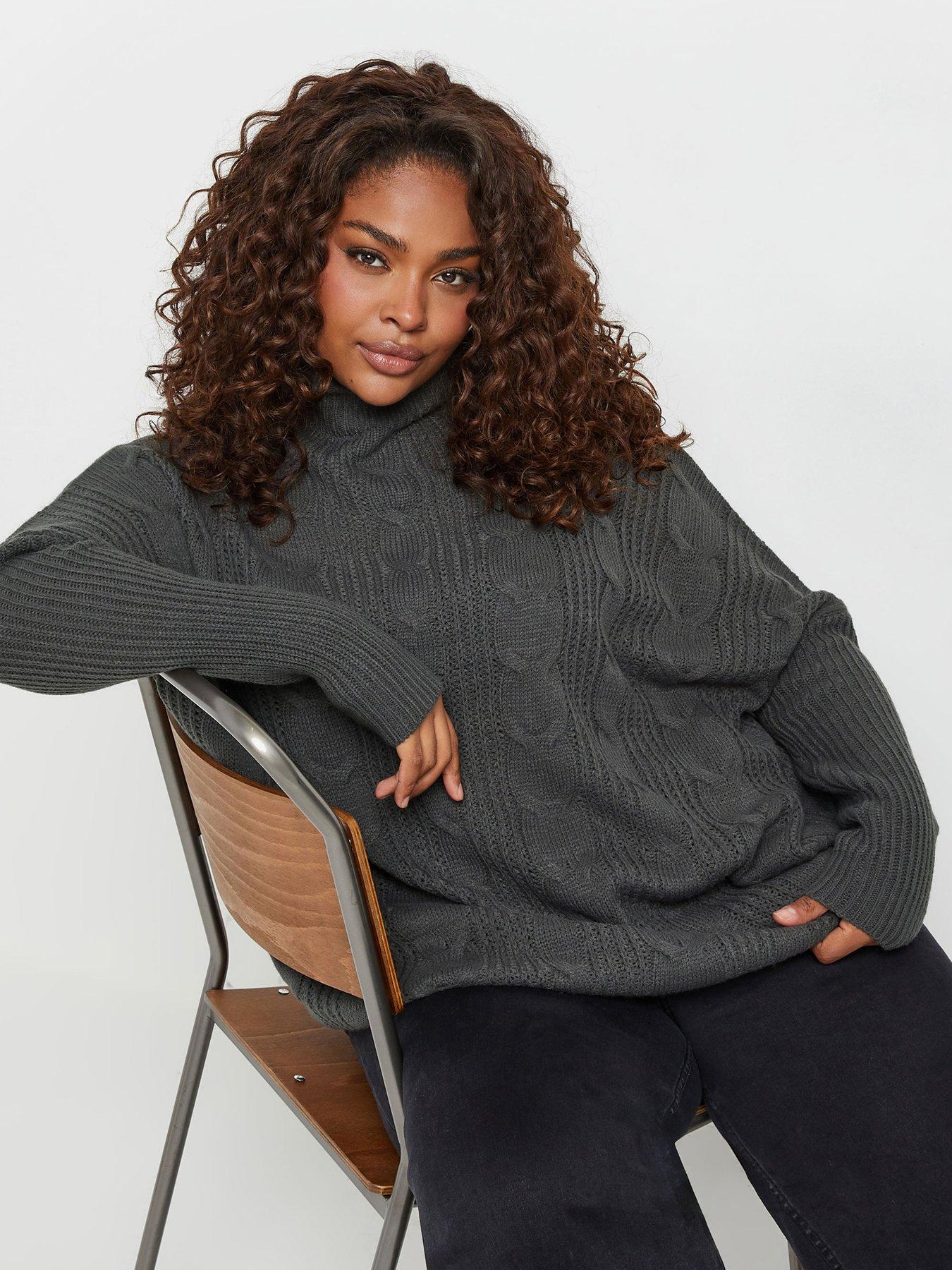 Yours Curve Oversized Cable Knit Jumper - Grey