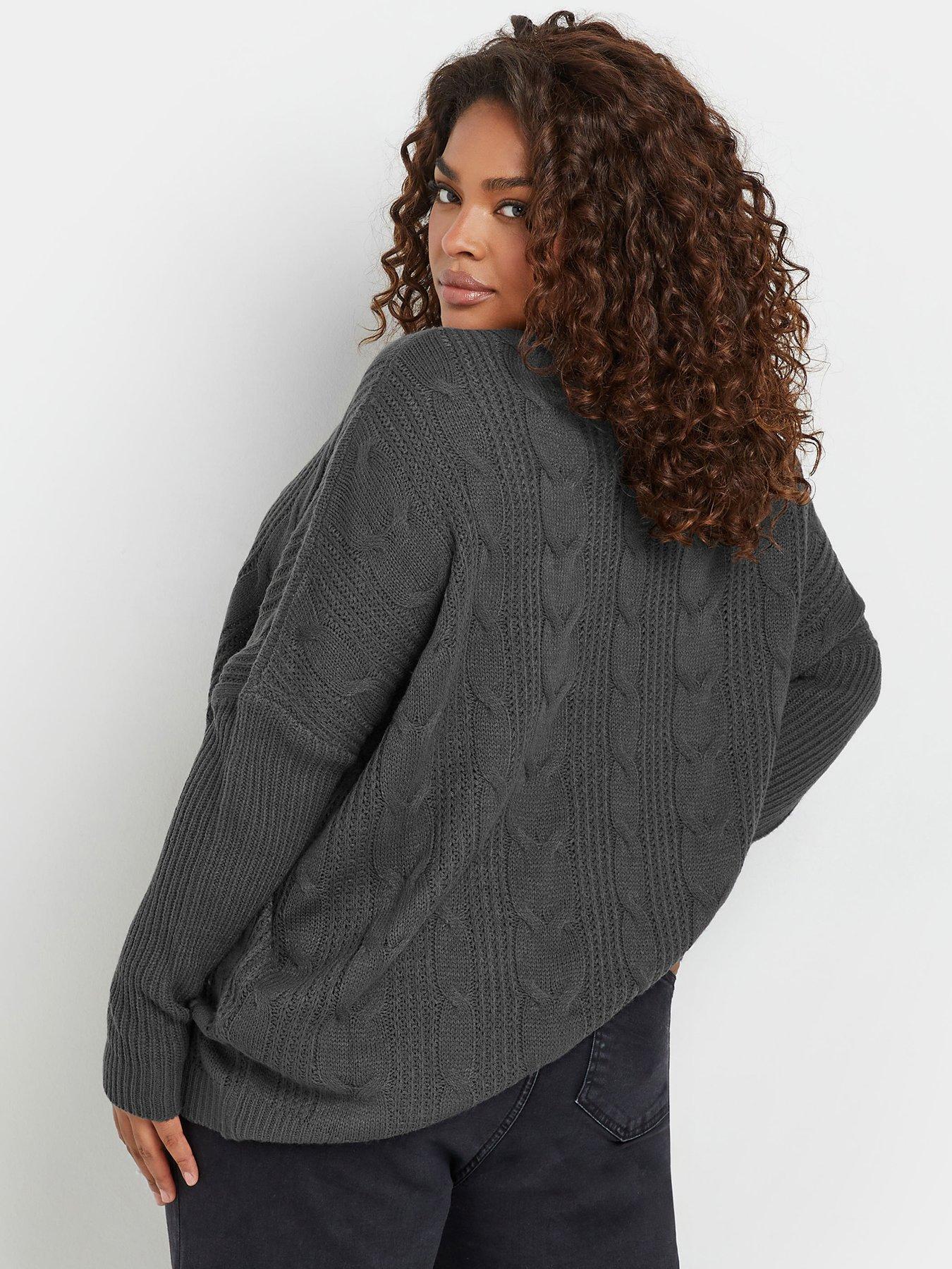  image of yours-curve-oversized-cable-knit-jumper-grey