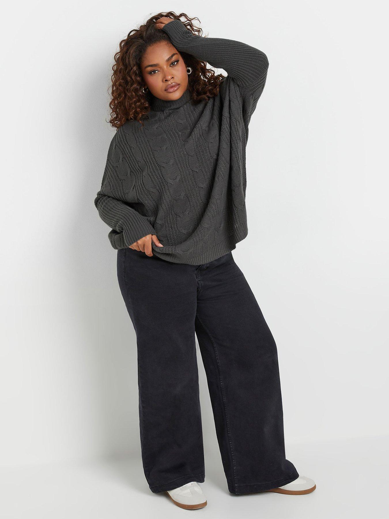  image of yours-curve-oversized-cable-knit-jumper-grey