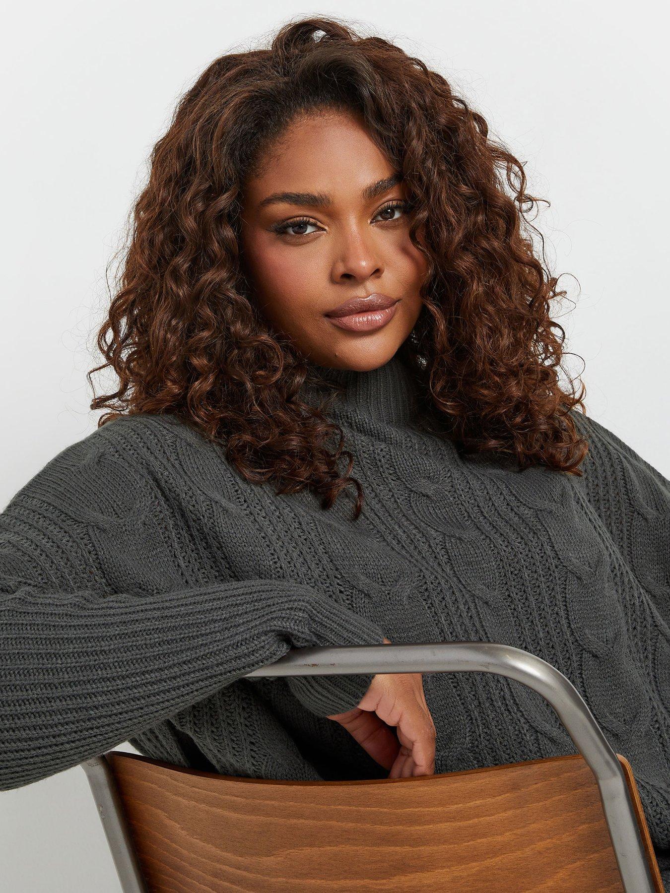  image of yours-curve-oversized-cable-knit-jumper-grey
