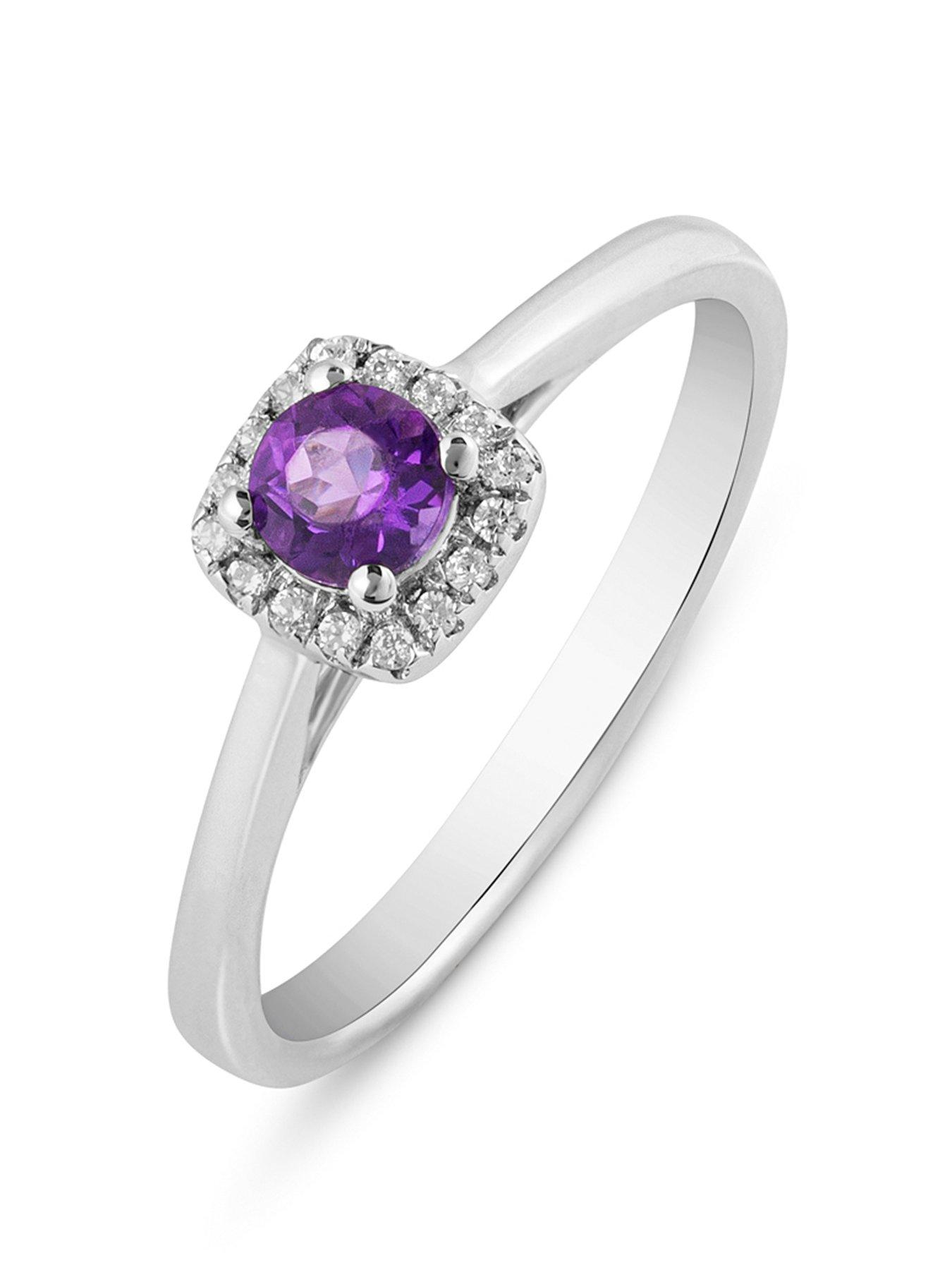 Love DIAMOND Amethyst Diamond Halo Solitaire Ring